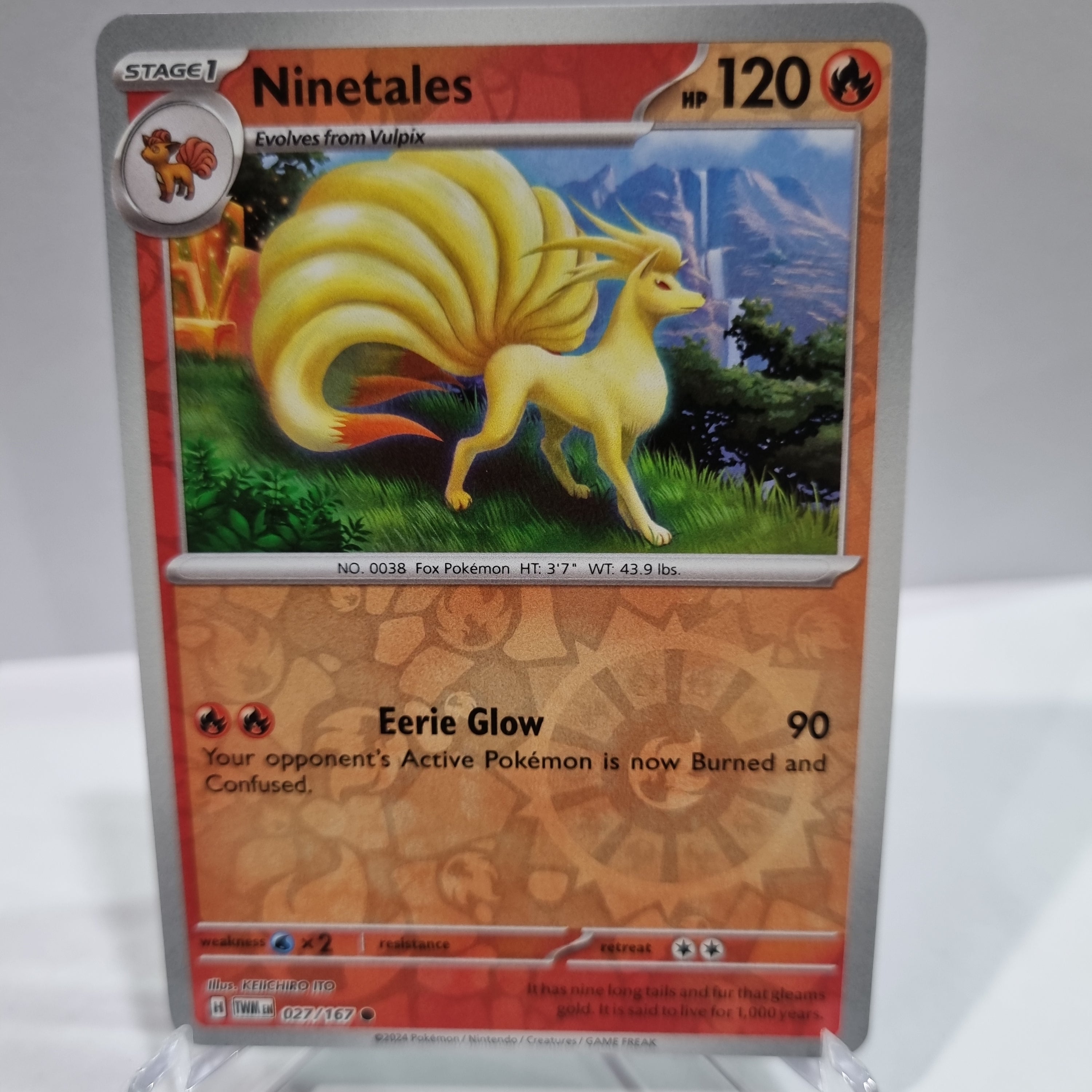 Pokemon TCG Scarlet & Violet expansion Twilight Masquerades. Ninetales Reverse Holo card.