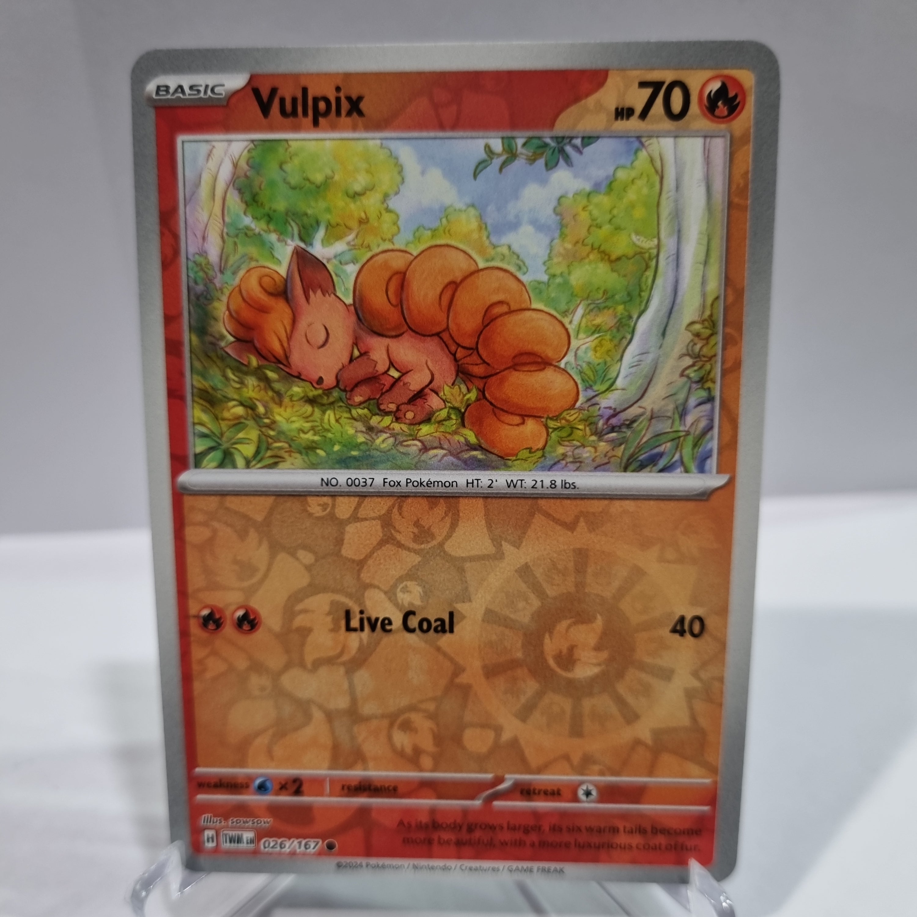 Pokemon TCG Scarlet & Violet expansion Twilight Masquerades. Vulpix Reverse Holo card.