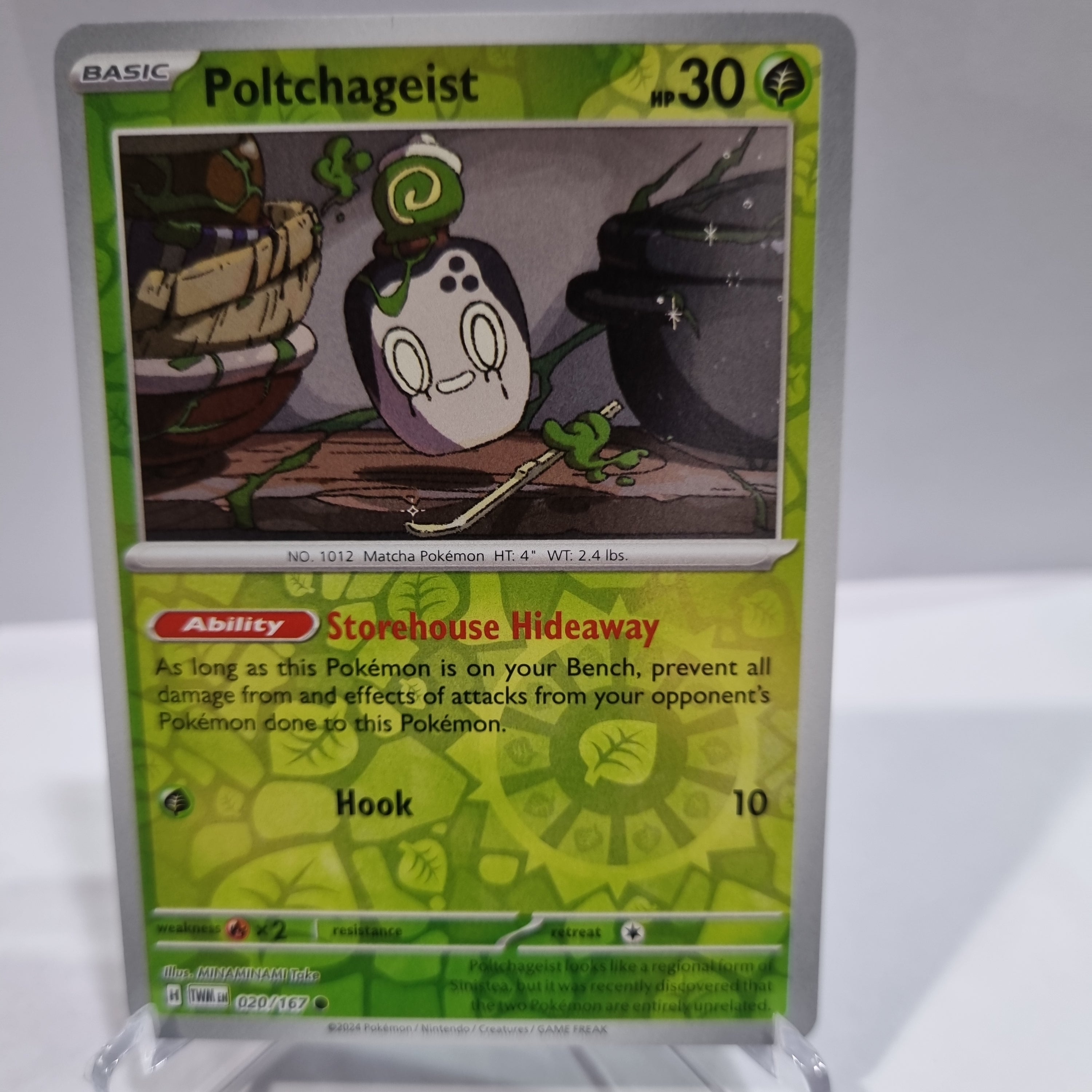 Pokemon TCG Scarlet & Violet expansion Twilight Masquerades. Poltchageist Reverse Holo card.