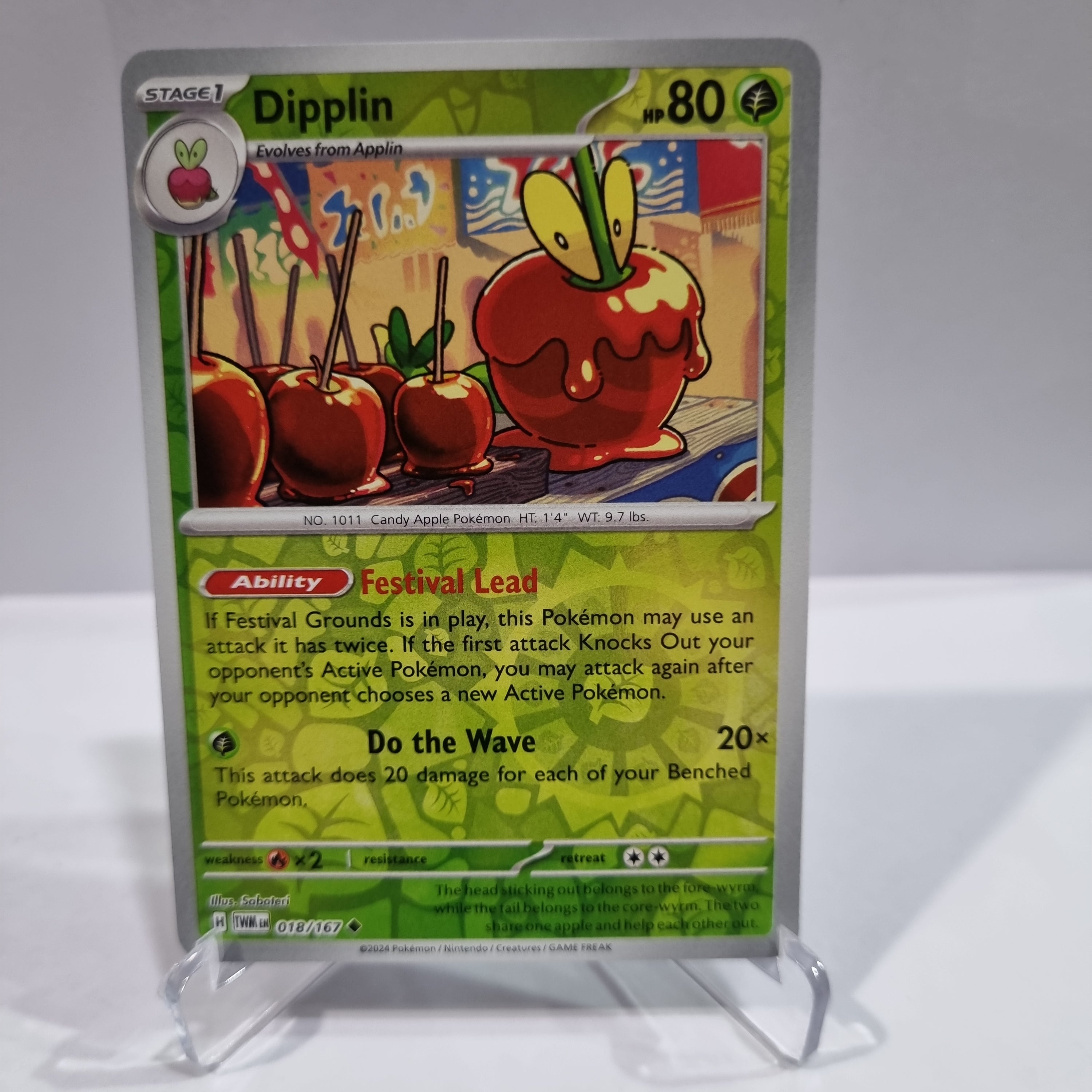 Pokemon TCG Scarlet & Violet expansion Twilight Masquerades. Dipplin Reverse Holo card.
