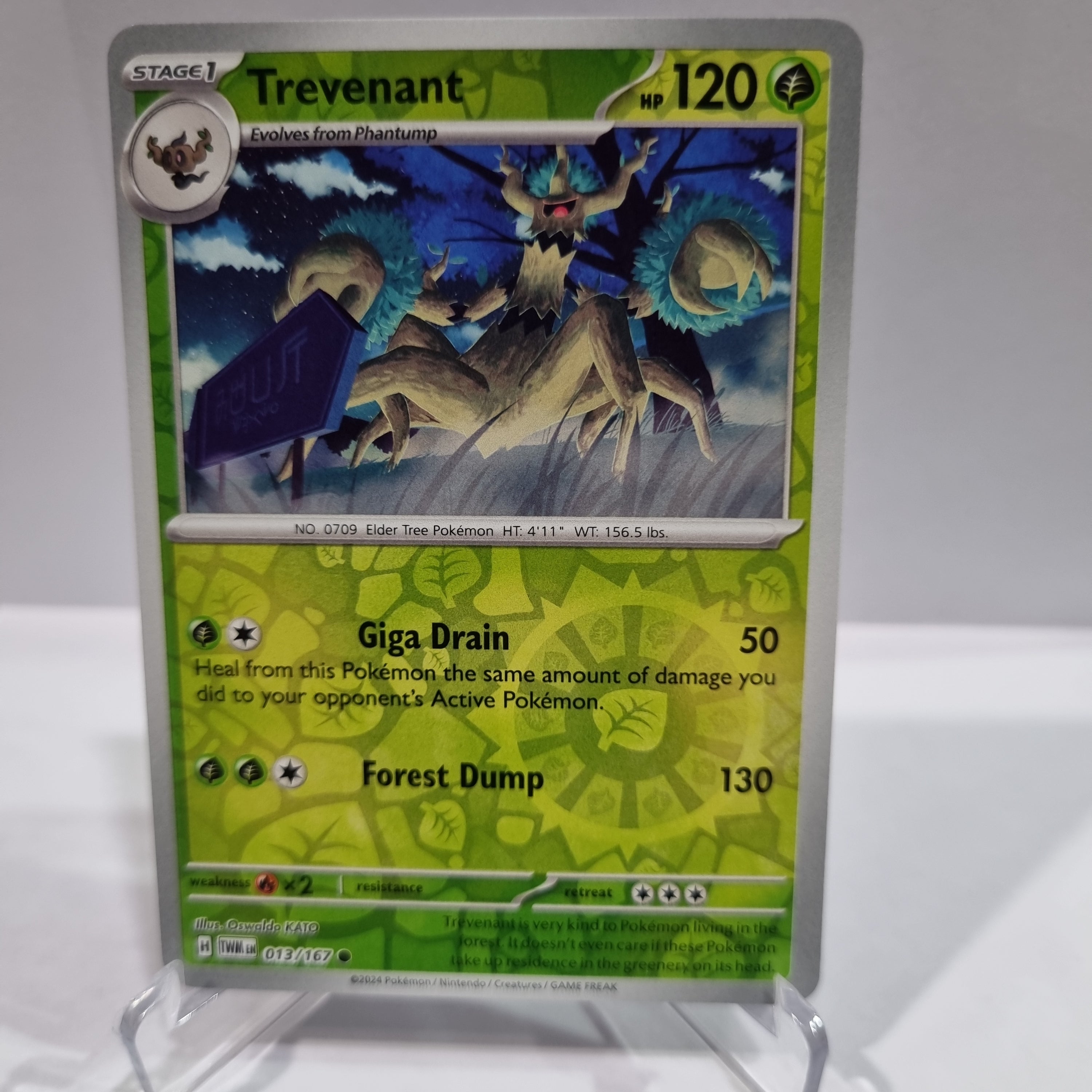 Pokemon TCG Scarlet & Violet expansion Twilight Masquerades. Trevenant Reverse Holo card.