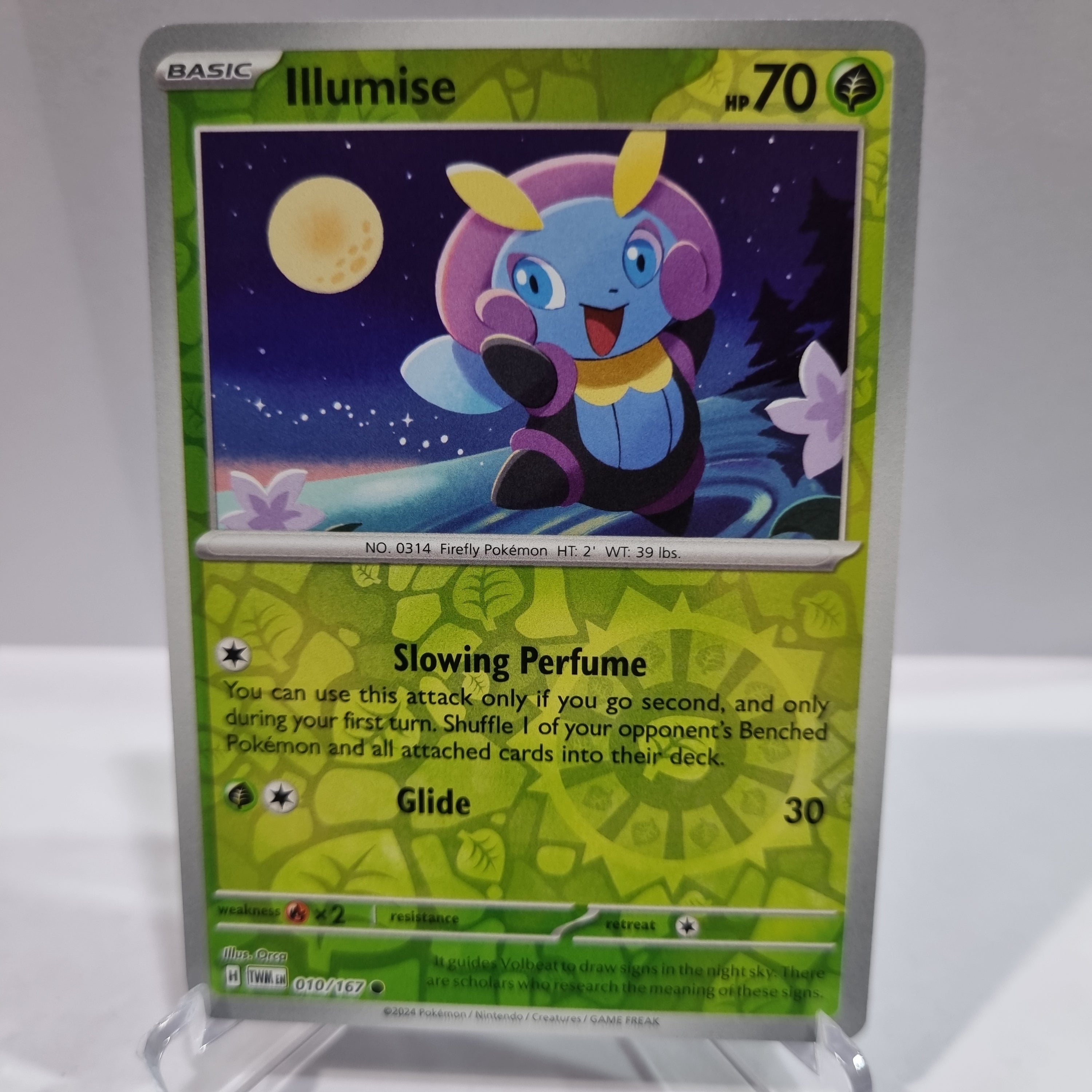 Pokemon TCG Scarlet & Violet expansion Twilight Masquerades. Illumise Reverse Holo card.