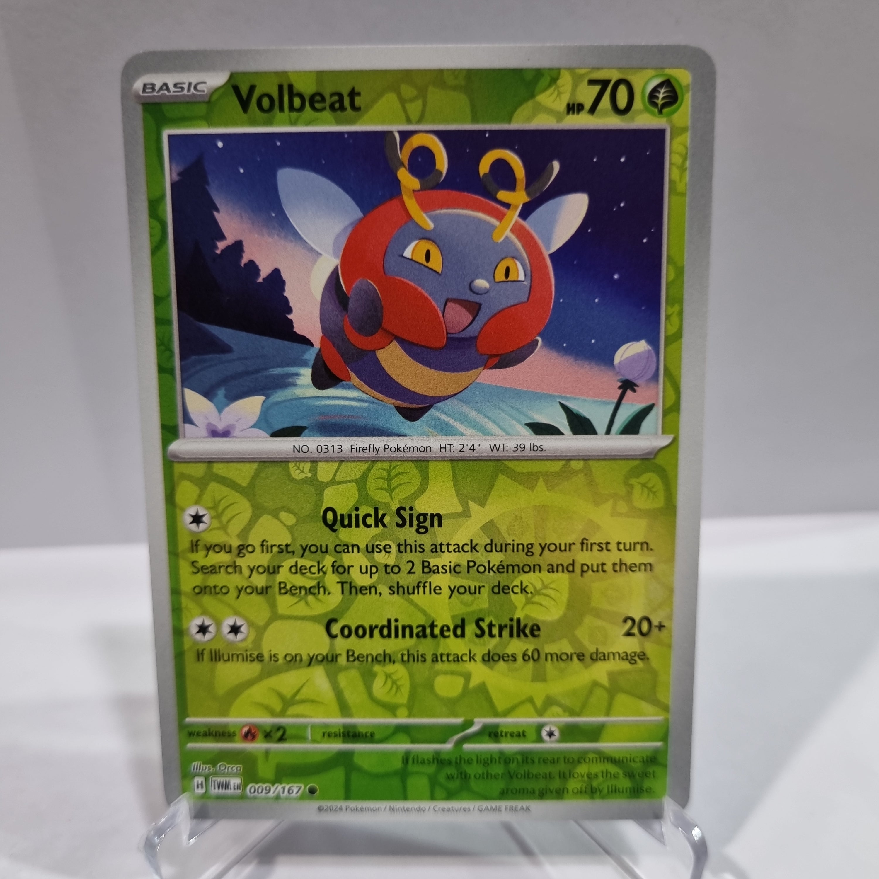 Pokemon TCG Scarlet & Violet expansion Twilight Masquerades. Volbeat Reverse Holo card.