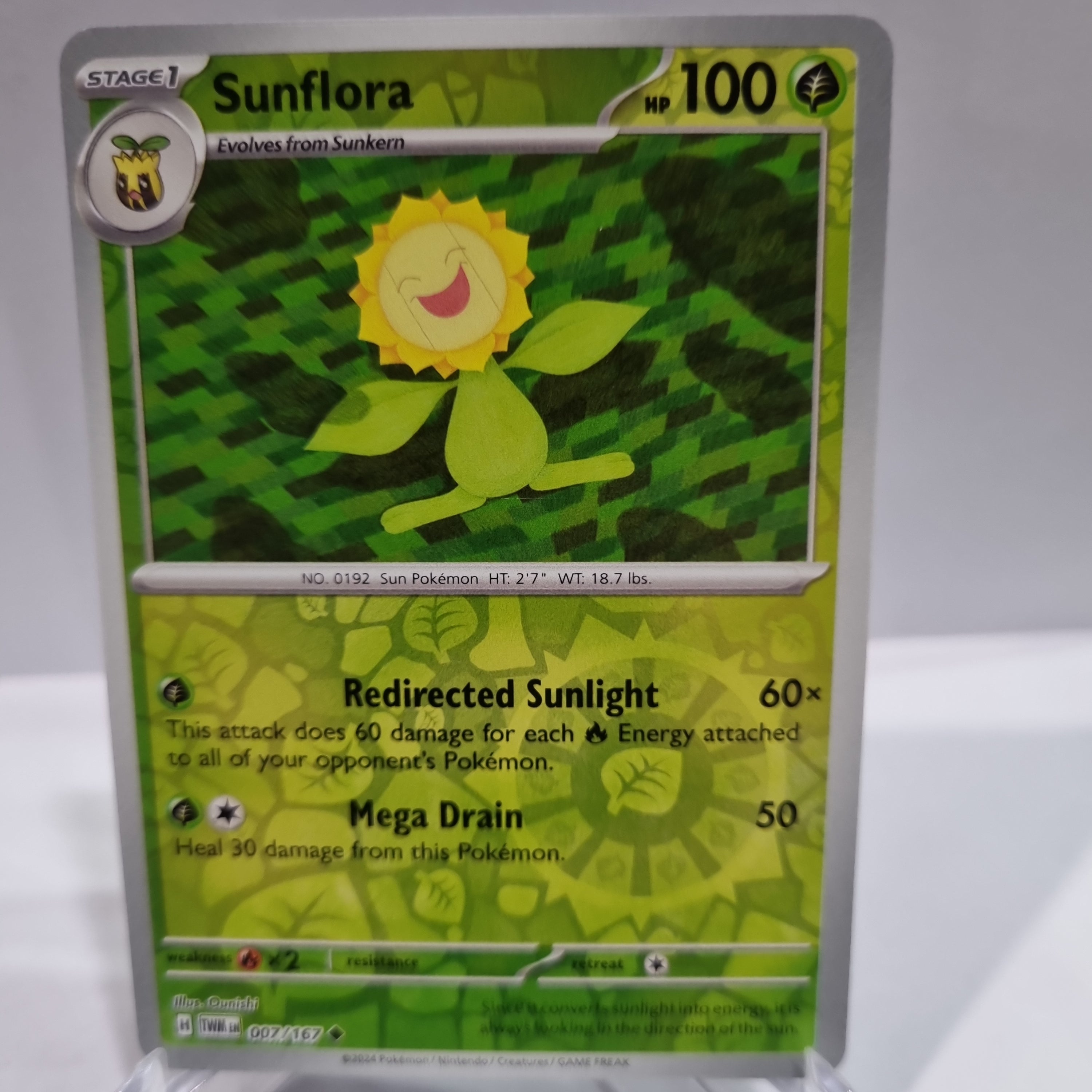 Pokemon TCG Scarlet & Violet expansion Twilight Masquerades. Sunflora Reverse Holo card.