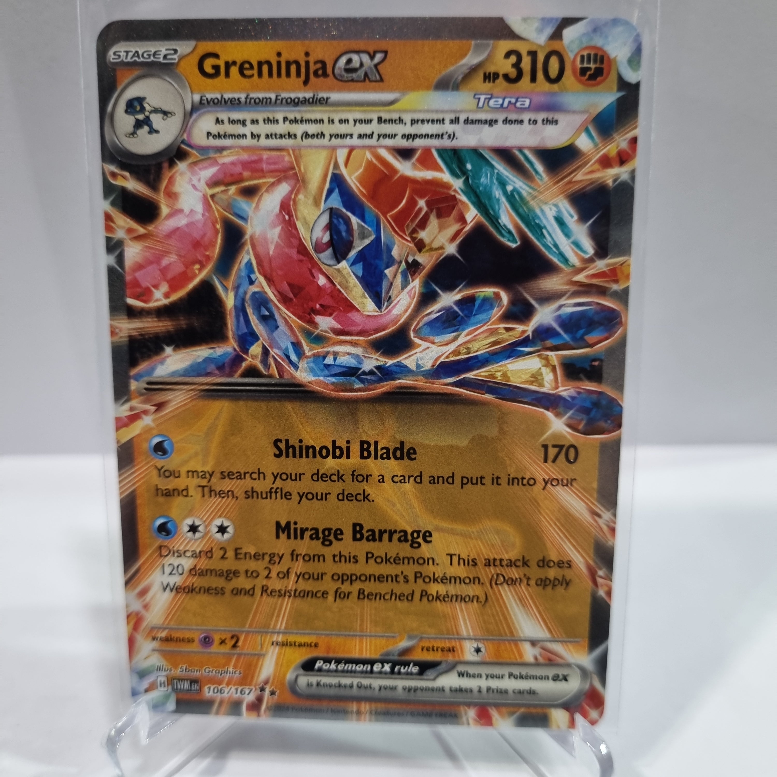 Pokemon TCG Scarlet & Violet expansion Twilight Masquerades. Greninja EX double rare card.