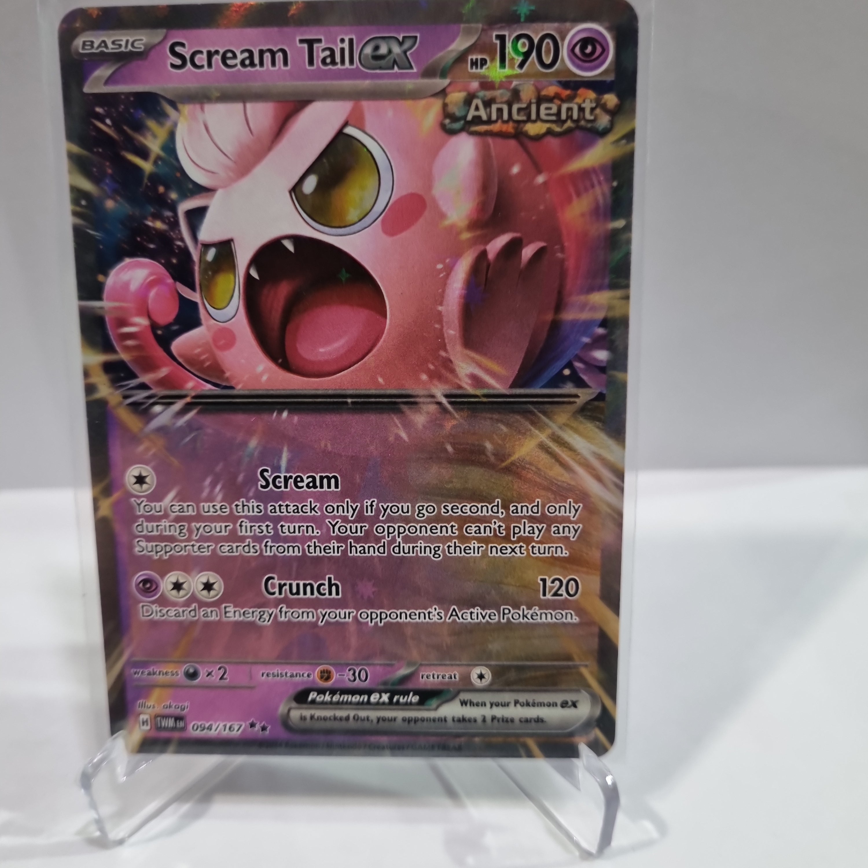 Pokemon TCG Scarlet & Violet expansion Twilight Masquerades. Scream Tail EX double rare card.