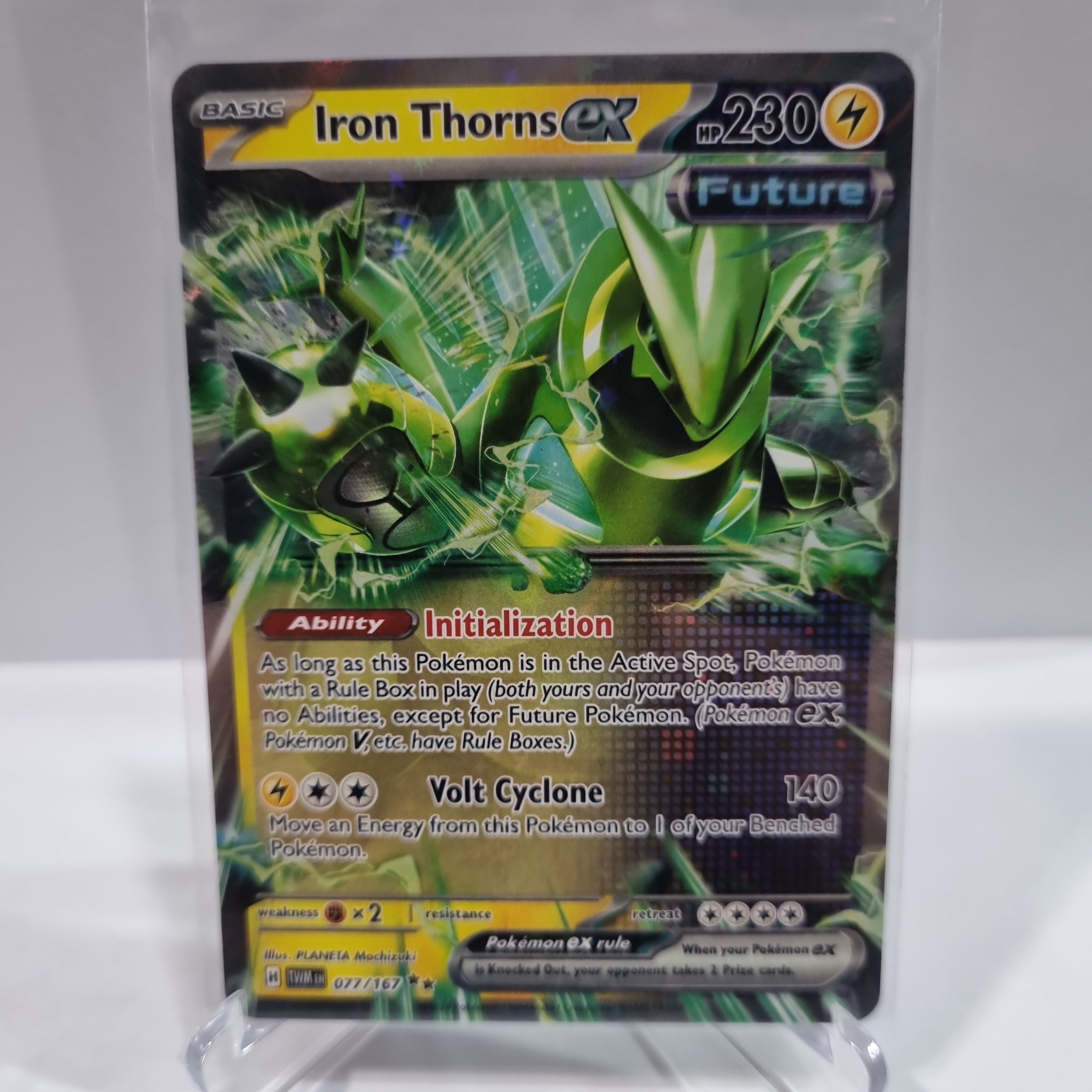 Pokemon TCG Scarlet & Violet expansion Twilight Masquerades. Iron Thorns EX double rare.