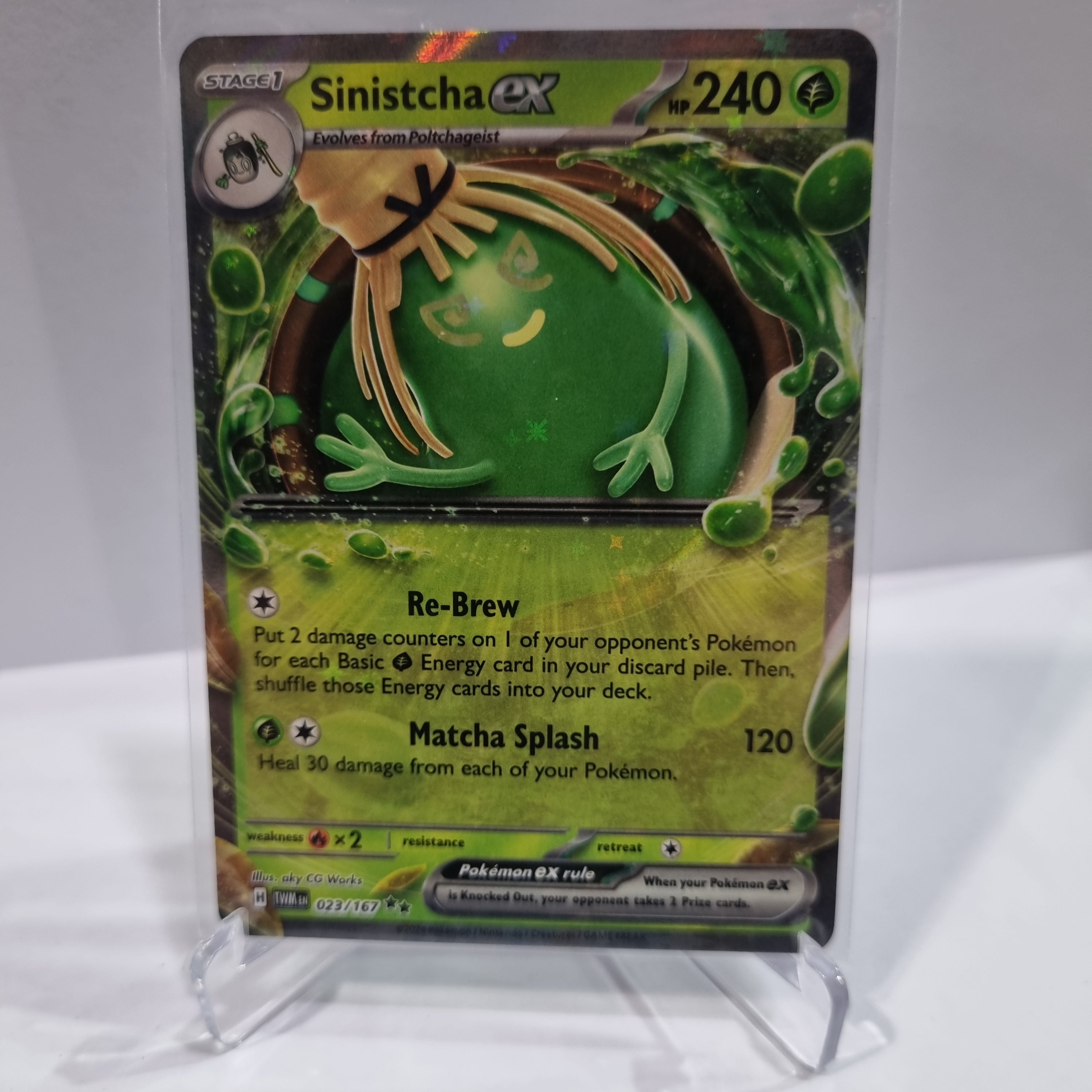 Pokemon TCG Scarlet & Violet expansion Twilight Masquerades. Sinistcha EX double rare card.