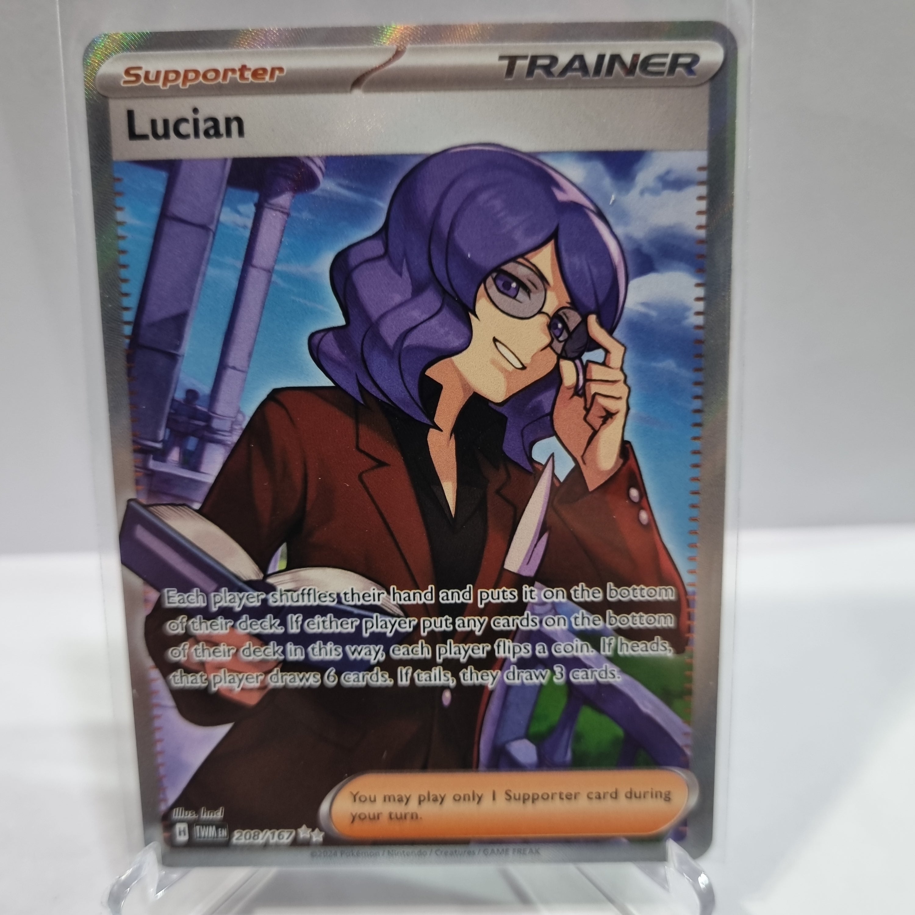 Pokemon TCG Scarlet & Violet expansion Twilight Masquerades. Lucian Ultra Rare.