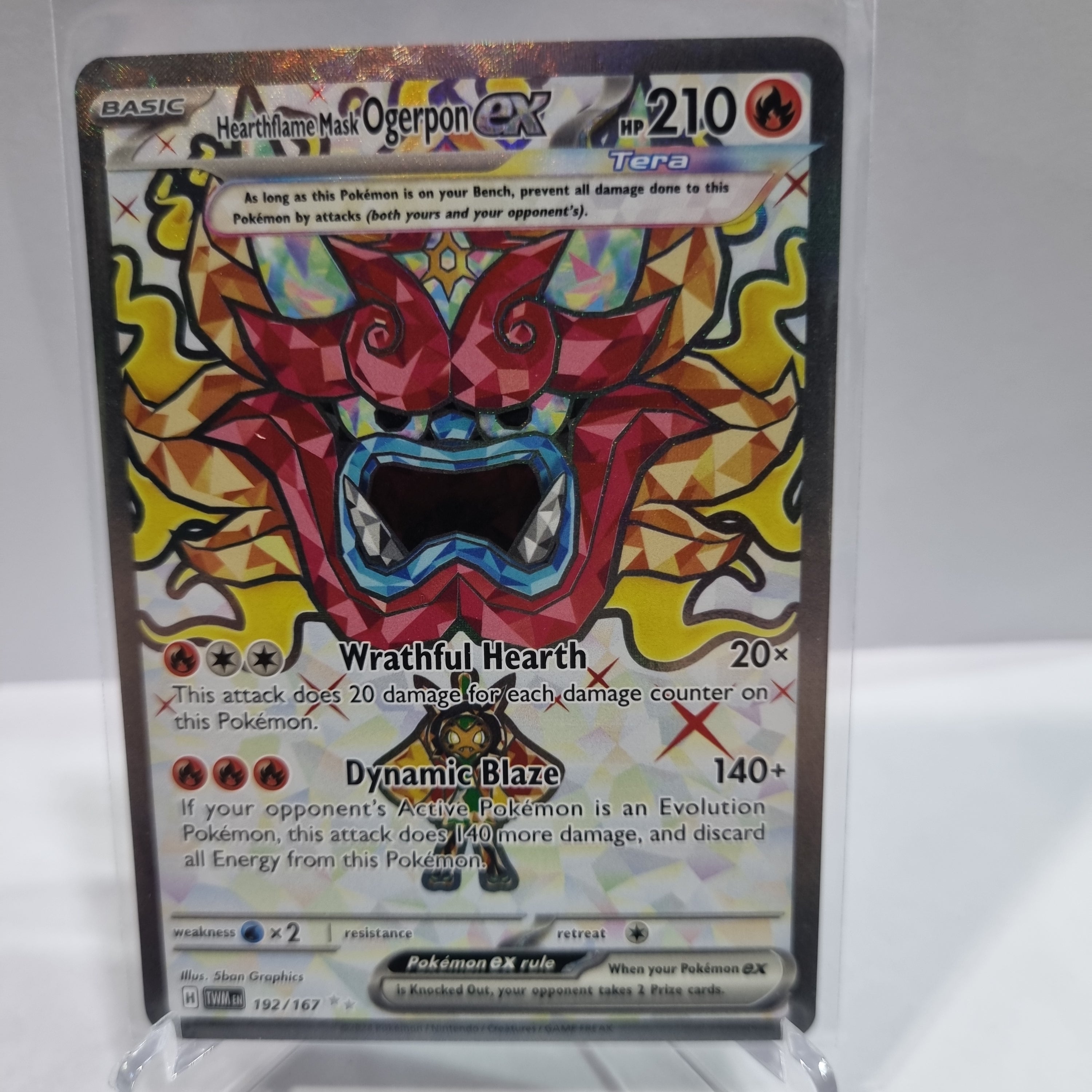 Pokemon TCG Scarlet & Violet expansion Twilight Masquerades. Hearthflame Mask Ogerpon EX Ultra Rare.