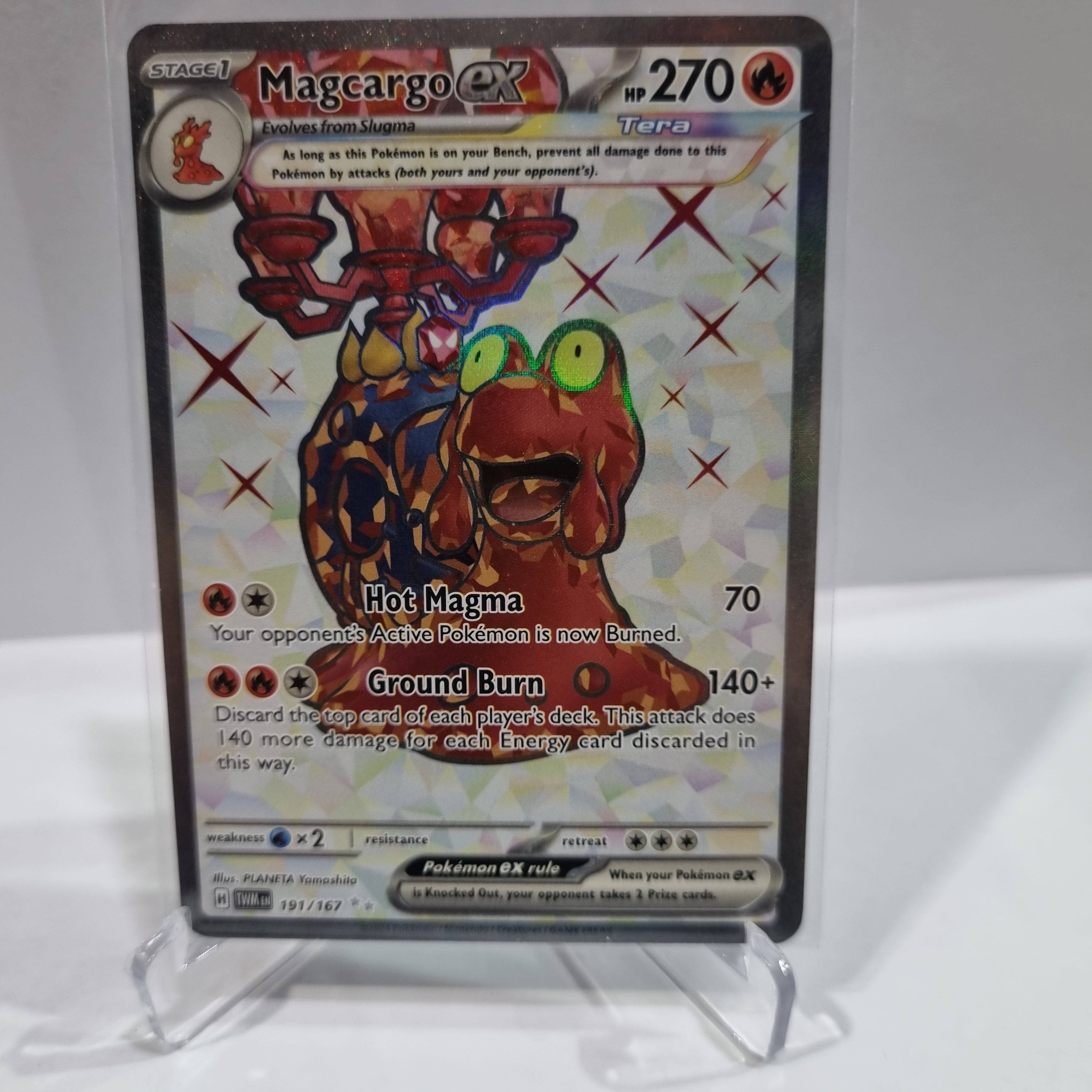 Pokemon TCG Scarlet & Violet expansion Twilight Masquerades. Magcargo EX Ultra Rare.
