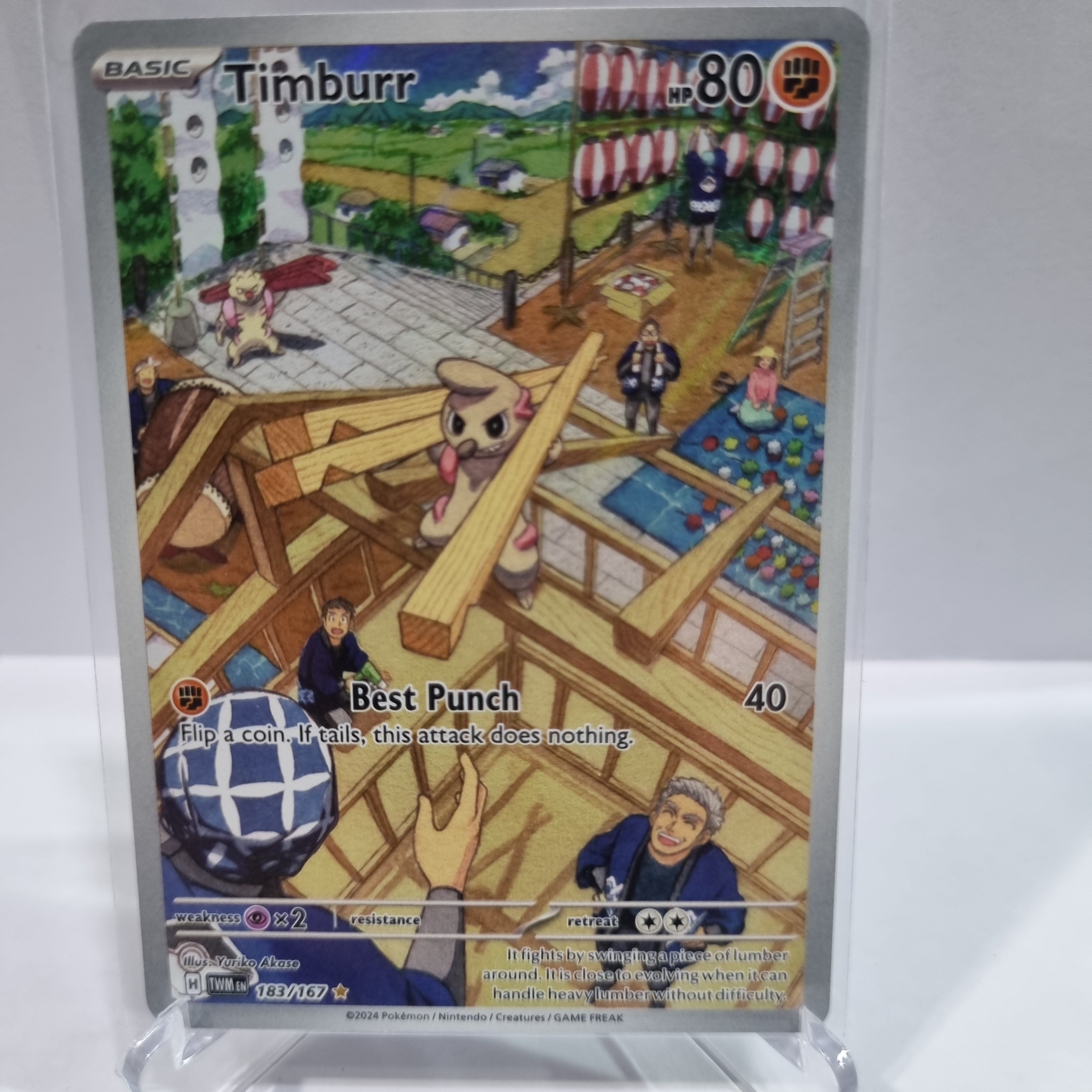 Pokemon TCG Scarlet & Violet expansion Twilight Masquerades. Timburr Illustration Rare.