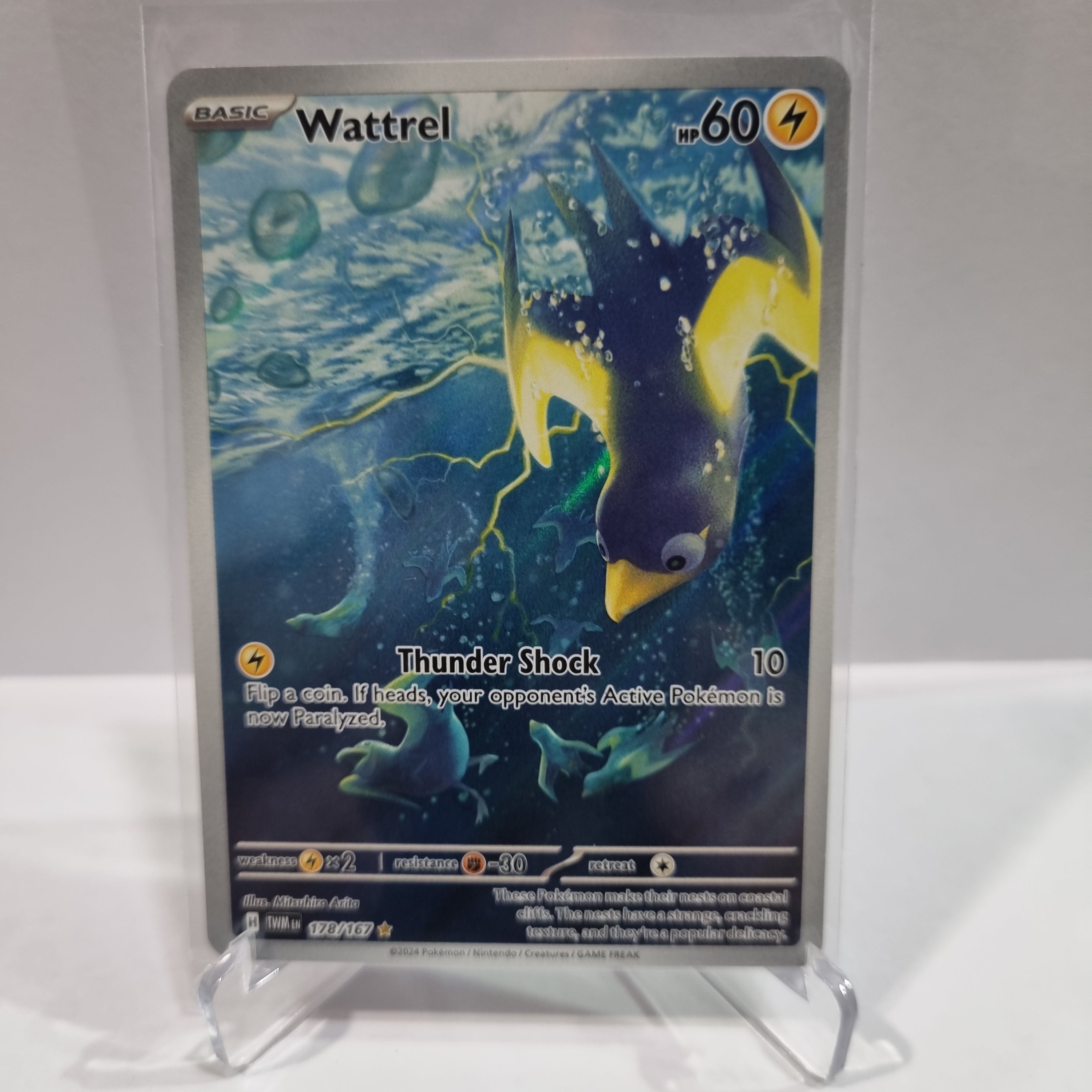 Pokemon TCG Scarlet & Violet expansion Twilight Masquerades. Wattrel Illustration Rare.