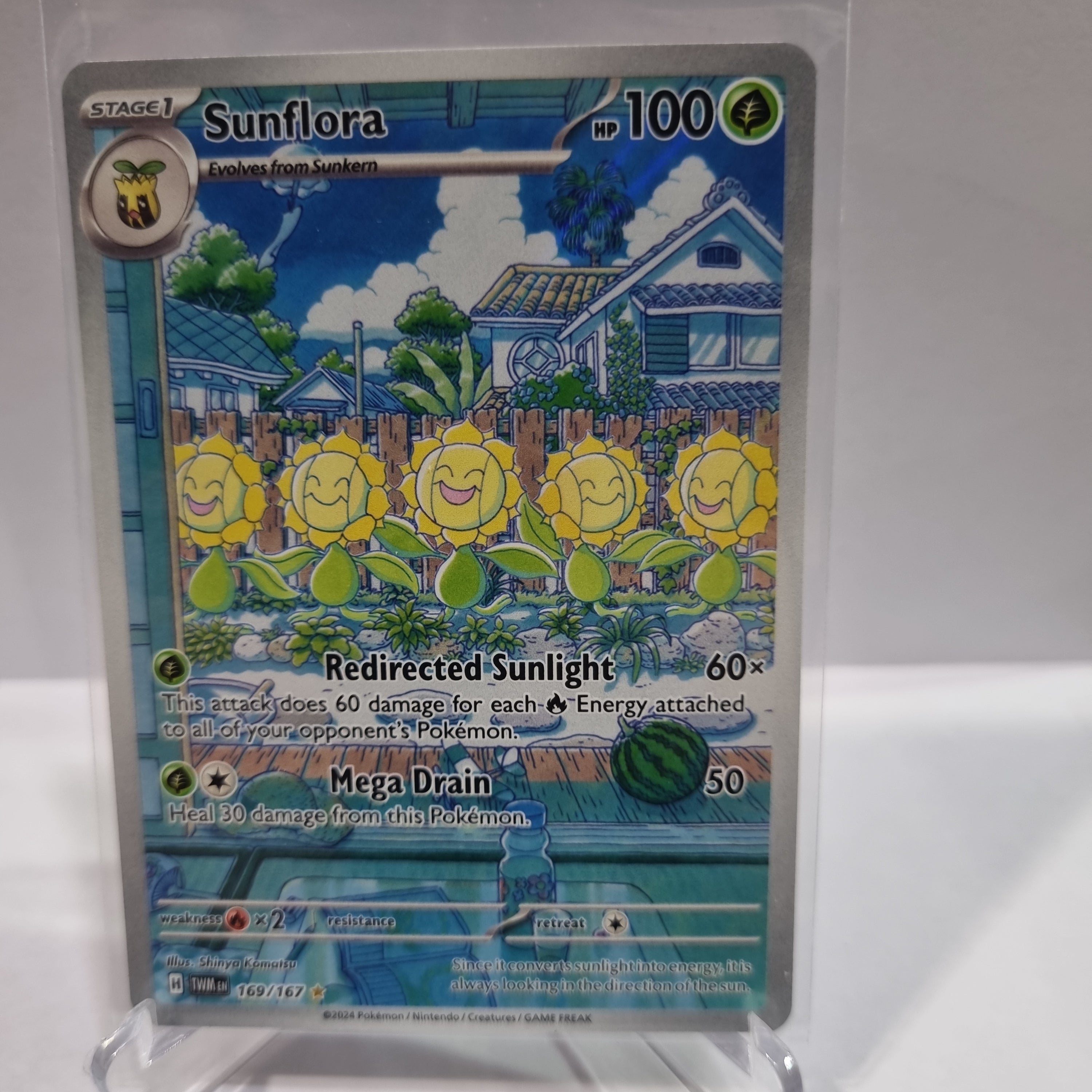 Pokemon TCG Scarlet & Violet expansion Twilight Masquerades. Sunflora Illustration Rare.