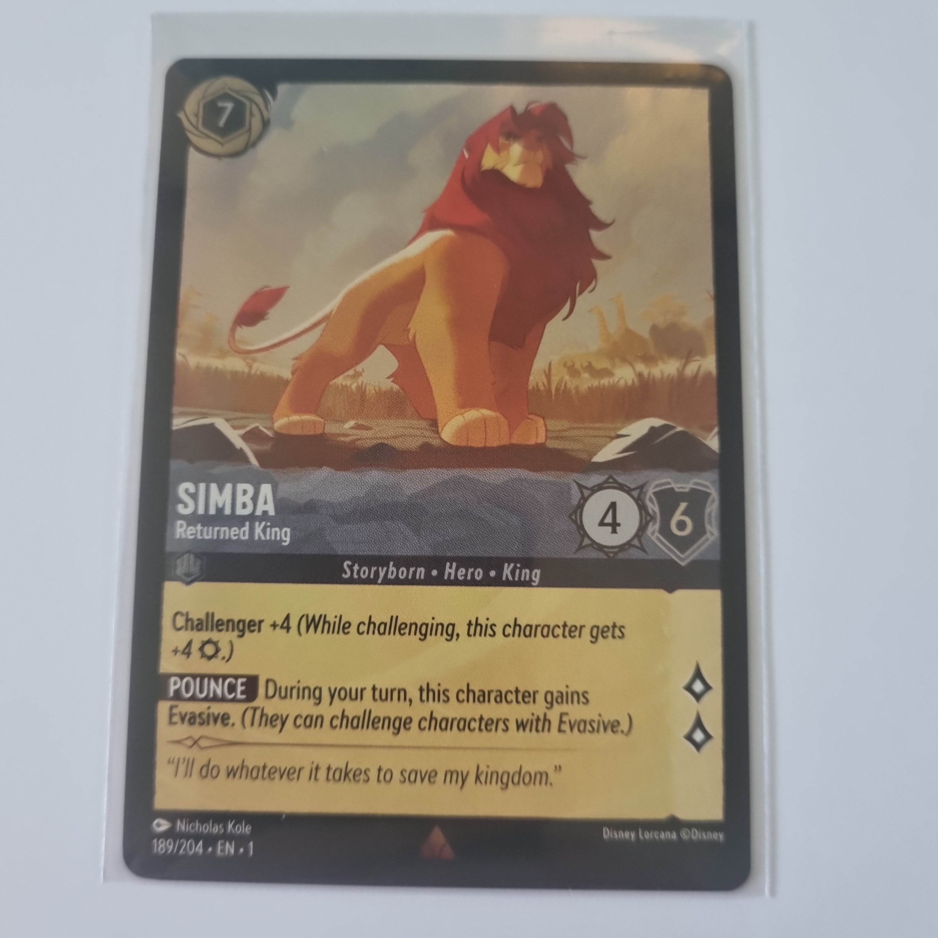 Lorcana - First Chapter - Coldfoil - Simba - Returned King - 189/204 - Rare