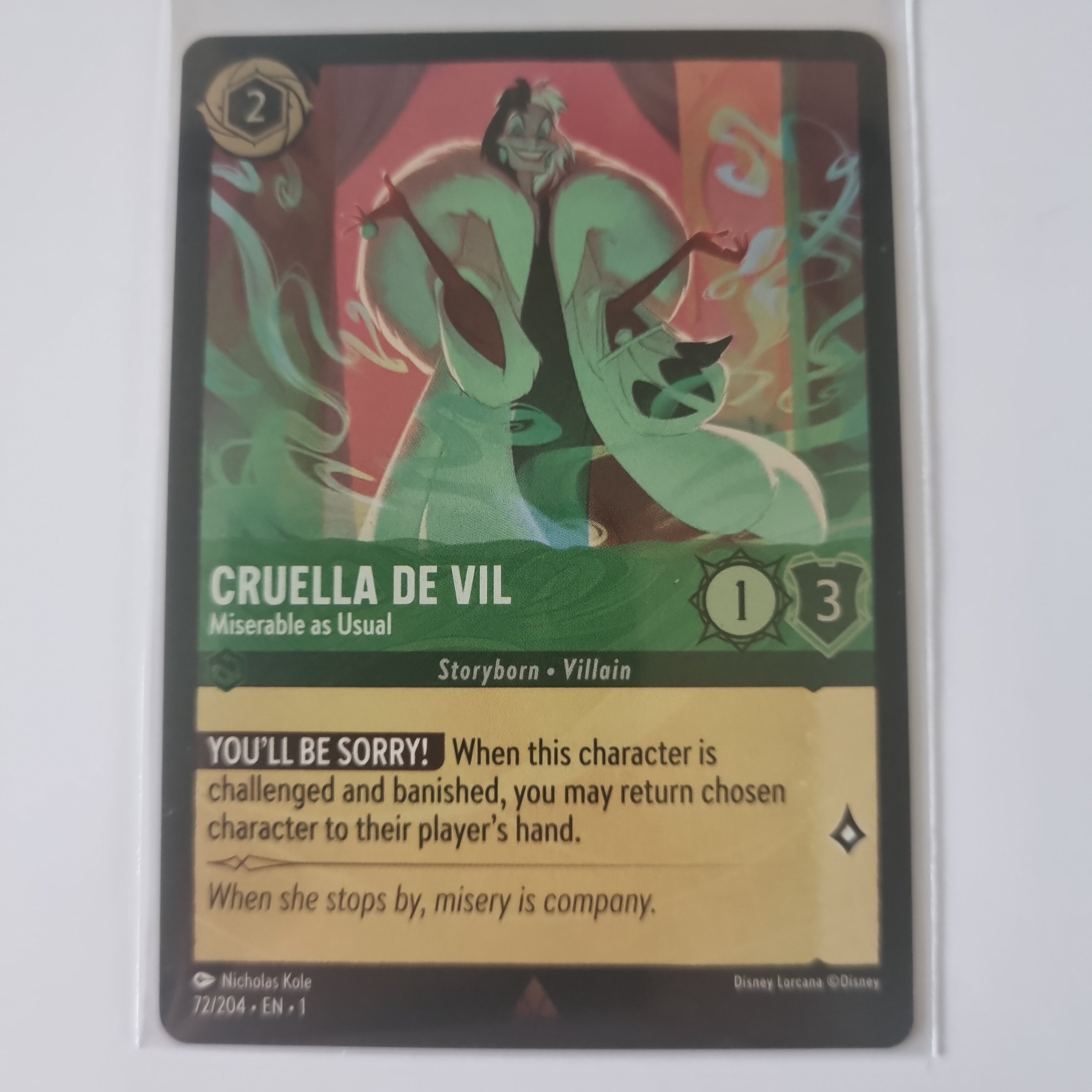 Lorcana - First Chapter - Coldfoil - Cruella De Vil - Miserable As Usual 72/204 Rare
