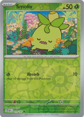 Pokemon TCG -Obsidian Flames -#19 -Smoliv -Common -Reverse Holo