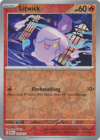 Pokemon TCG -Obsidian Flames -#36 -Litwick -Common -Reverse Holo