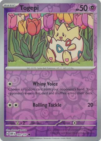 Pokemon TCG -Obsidian Flames -#83 -Togepi -Common -Reverse Holo
