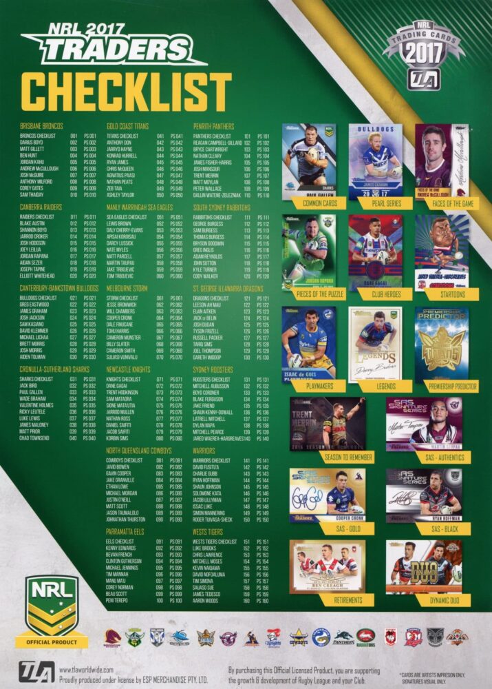 NRL 2017 Traders | Complete Base Set | 160 Cards