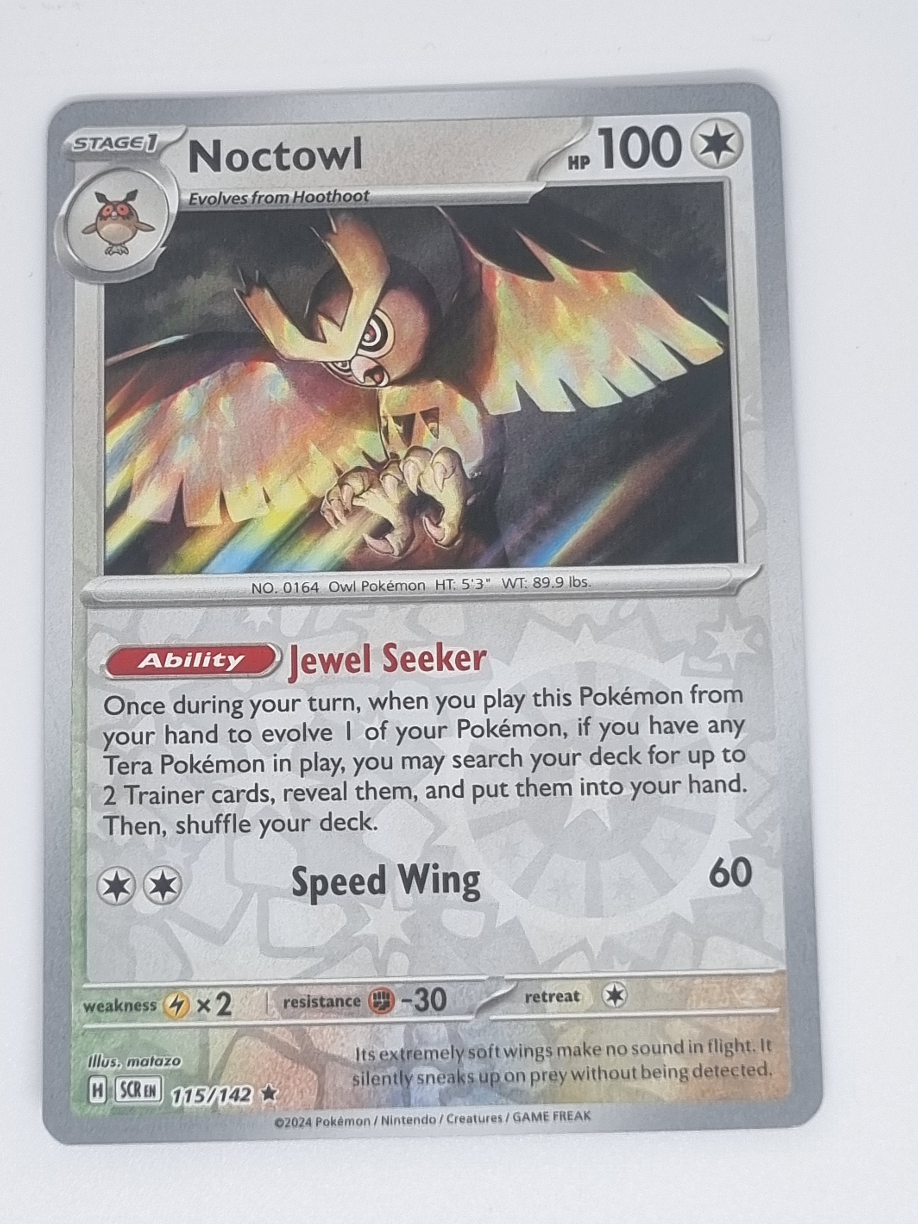 Pokemon TCG - Stellar Crown - #115/142 - Noctowl - Rare - Reverse Holo