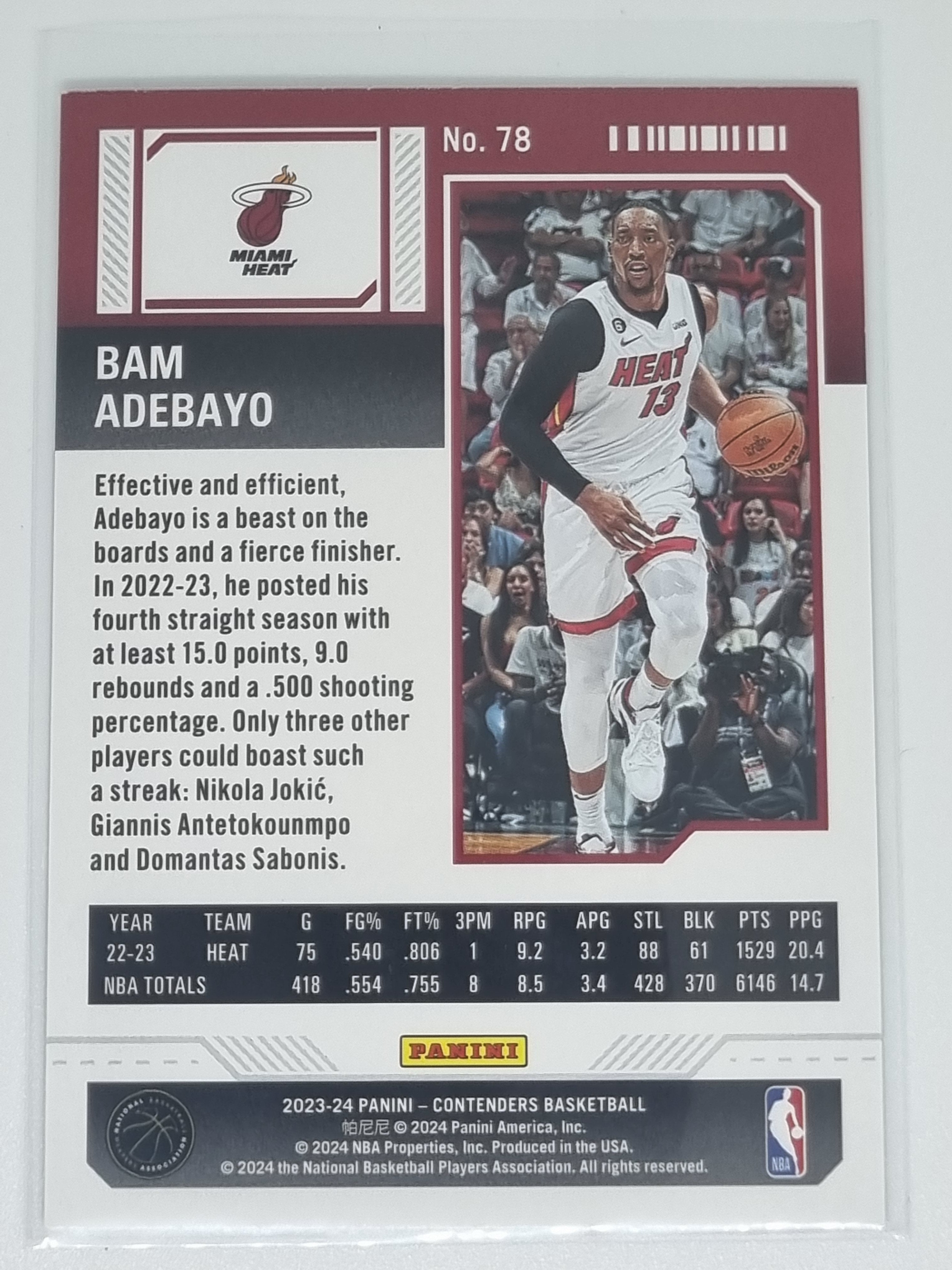 23-24 Panini Contenders Season Ticket Premium Edition #78 Bam Adebayo Heat