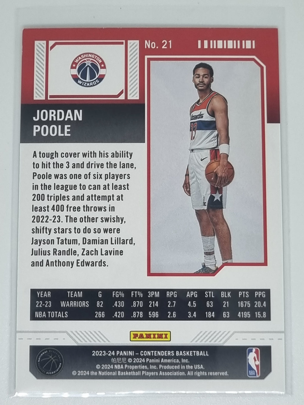 23-24 Panini Contenders Season Ticket Premium Edition #21 Jordan Poole Wiazards