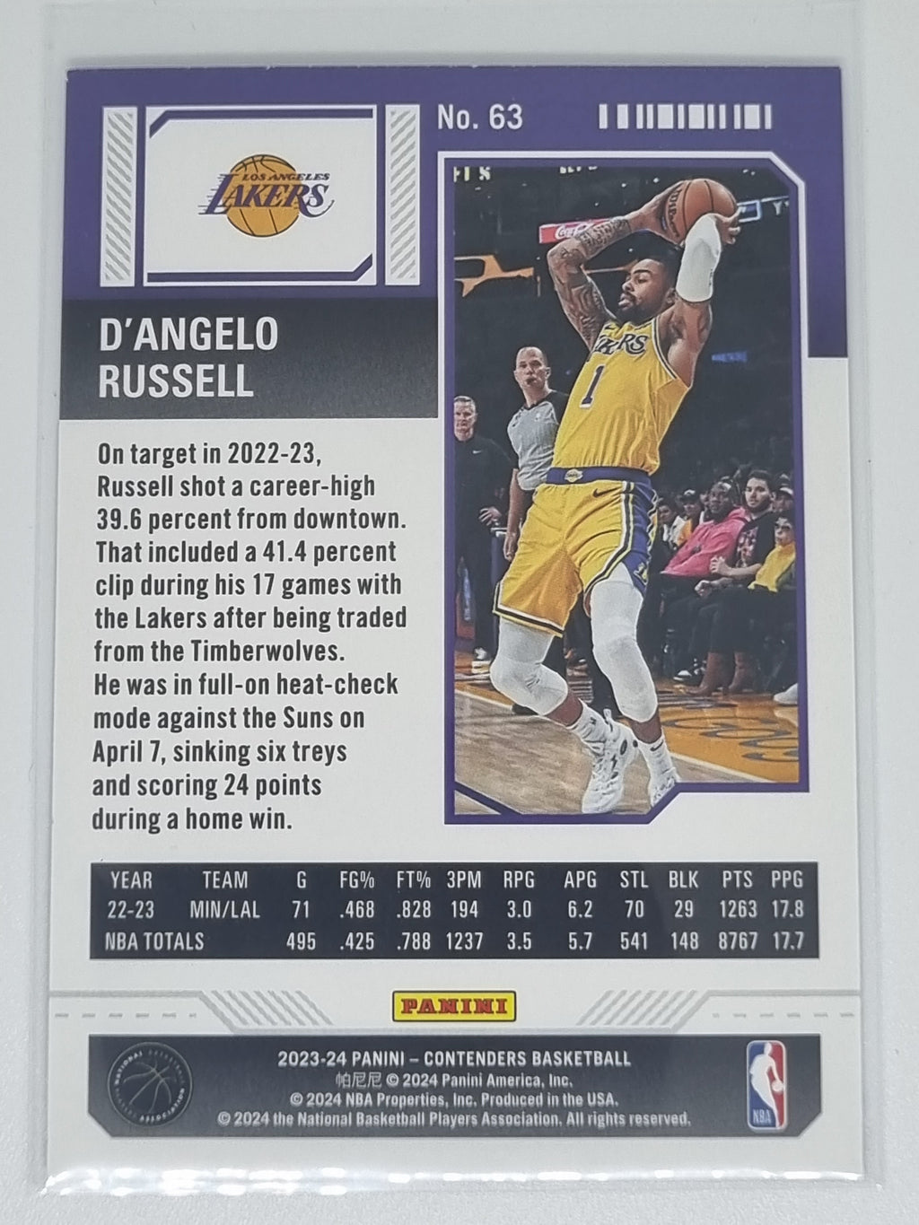 23-24 Panini Contenders Season Ticket Premium Edition #63 D'Angelo Russell Lakers