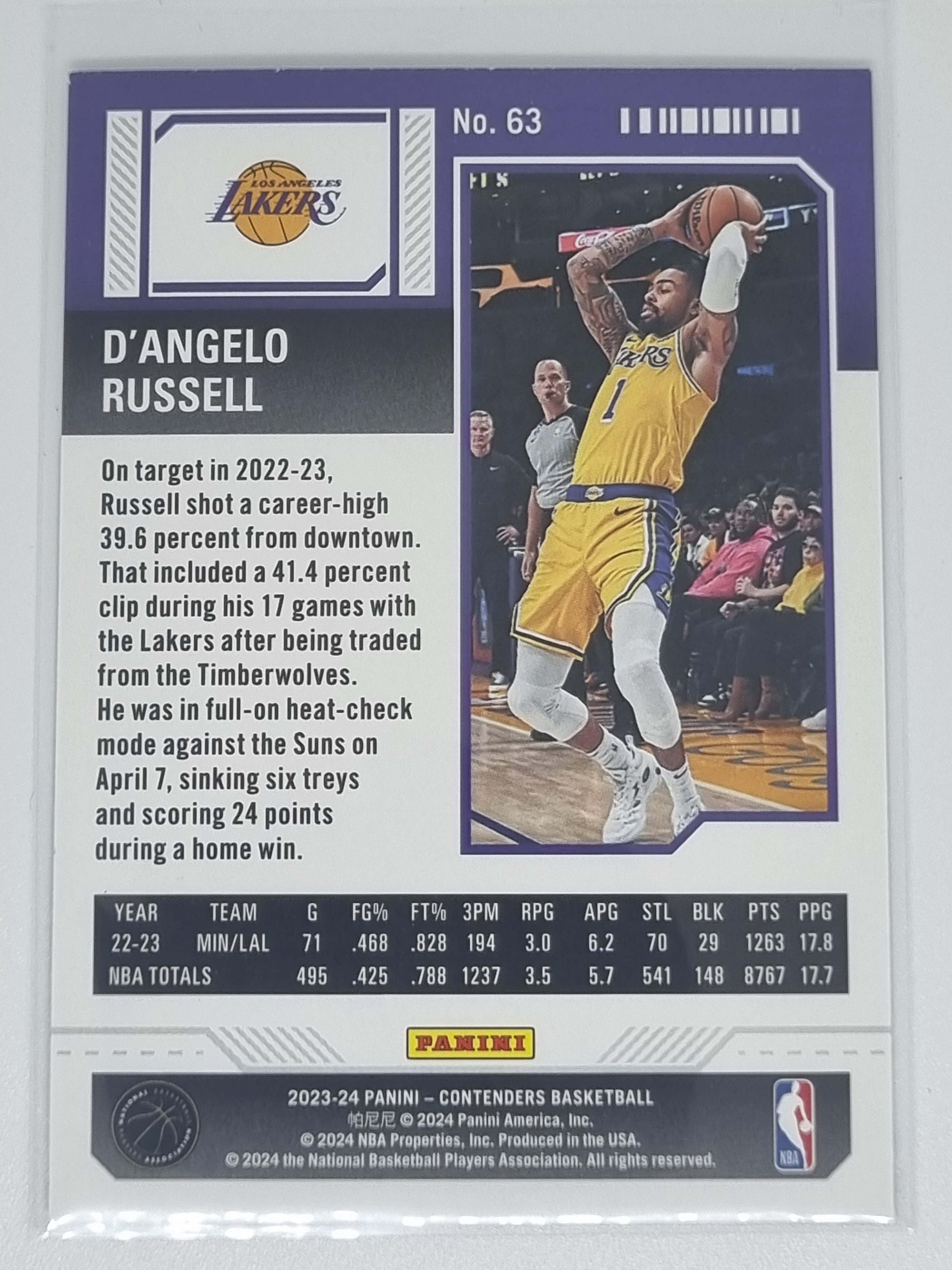 23-24 Panini Contenders Season Ticket Premium Edition #63 D'Angelo Russell Lakers