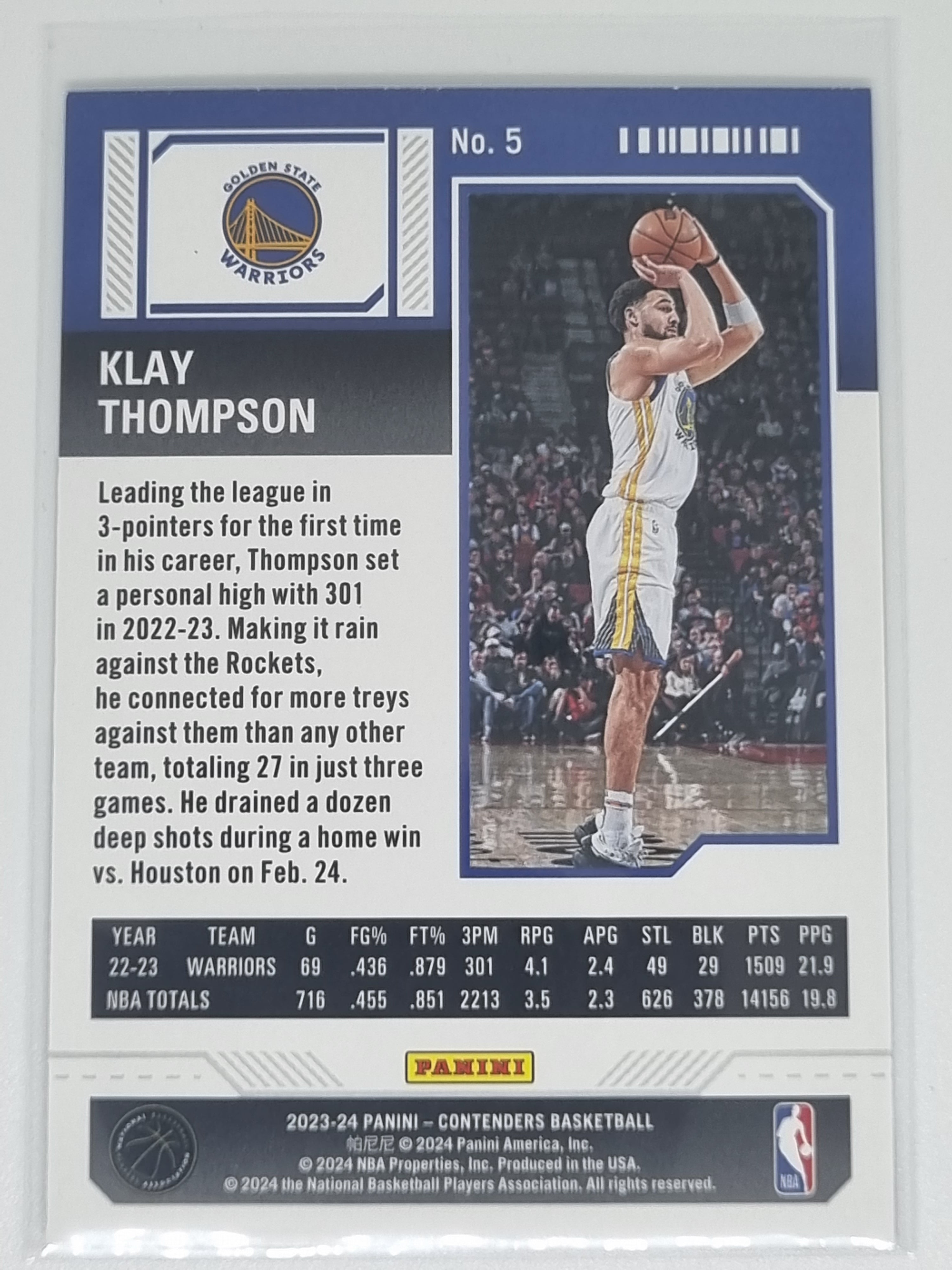 23-24 Panini Contenders Season Ticket Premium Edition #5 Klay Thompson Warriors