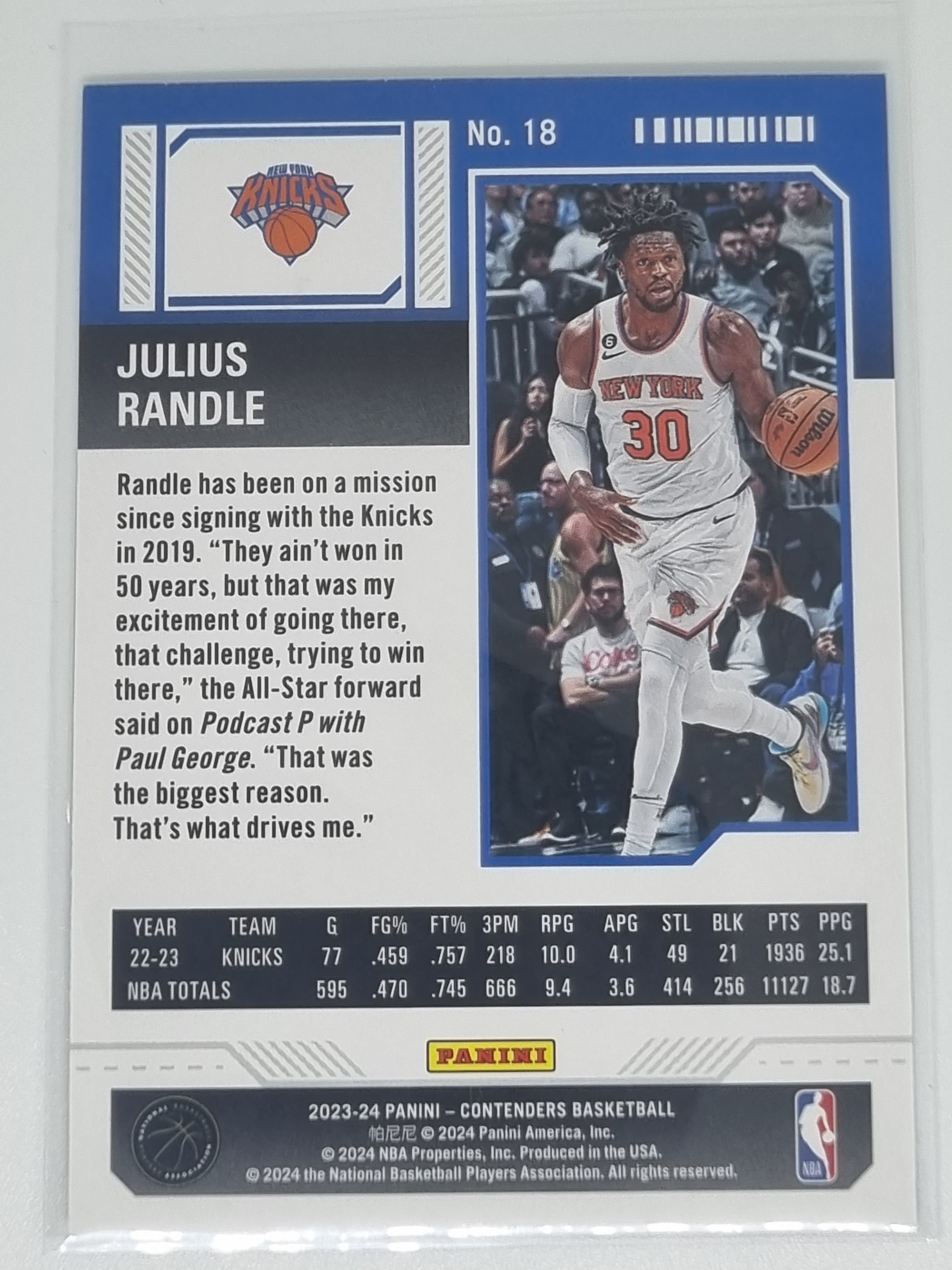 23-24 Panini Contenders Season Ticket Premium Edition #18 Julius Randle Knicks