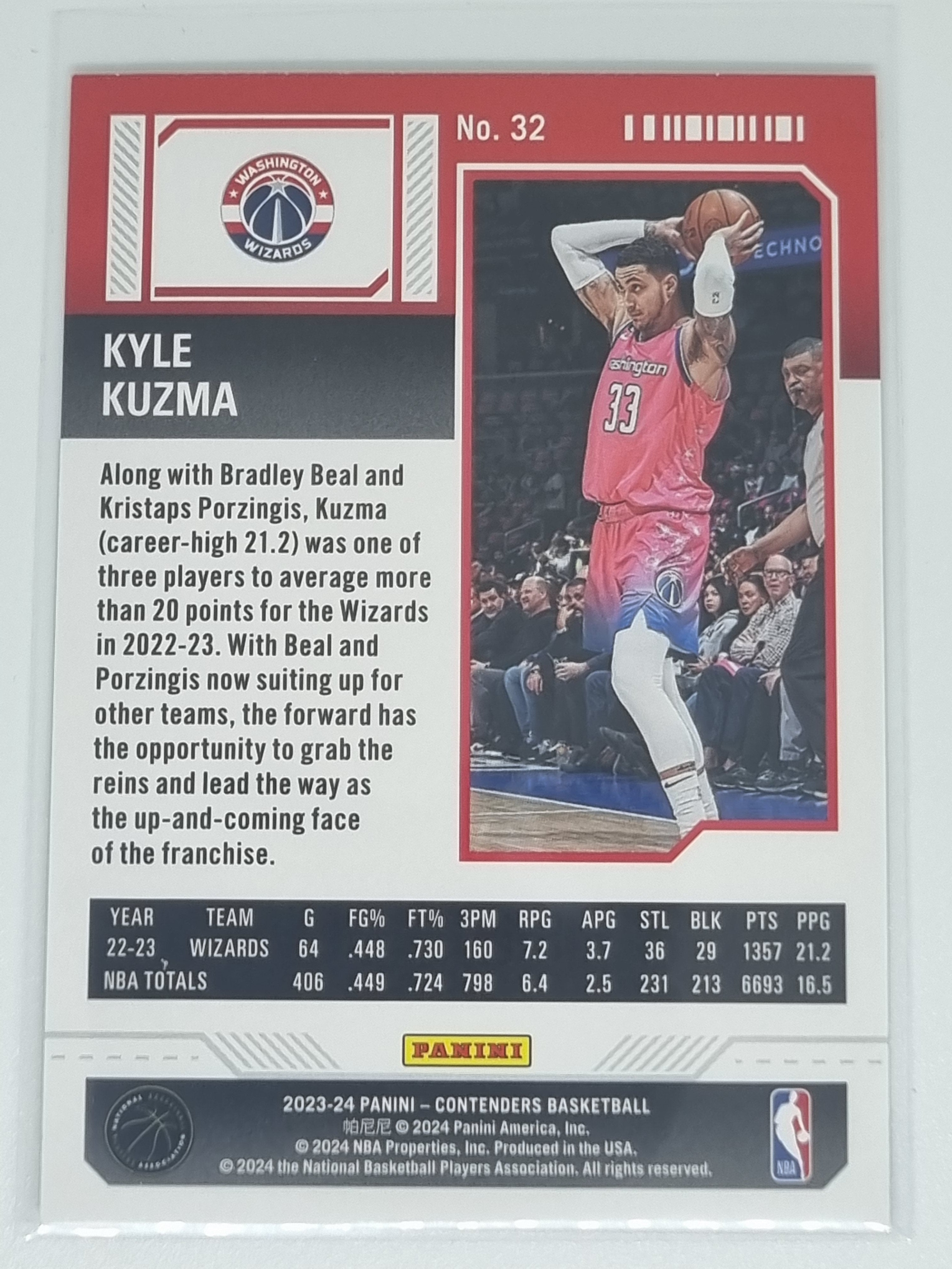 23-24 Panini Contenders Season Ticket Premium Edition #32 Kyle Kuzma Wizards