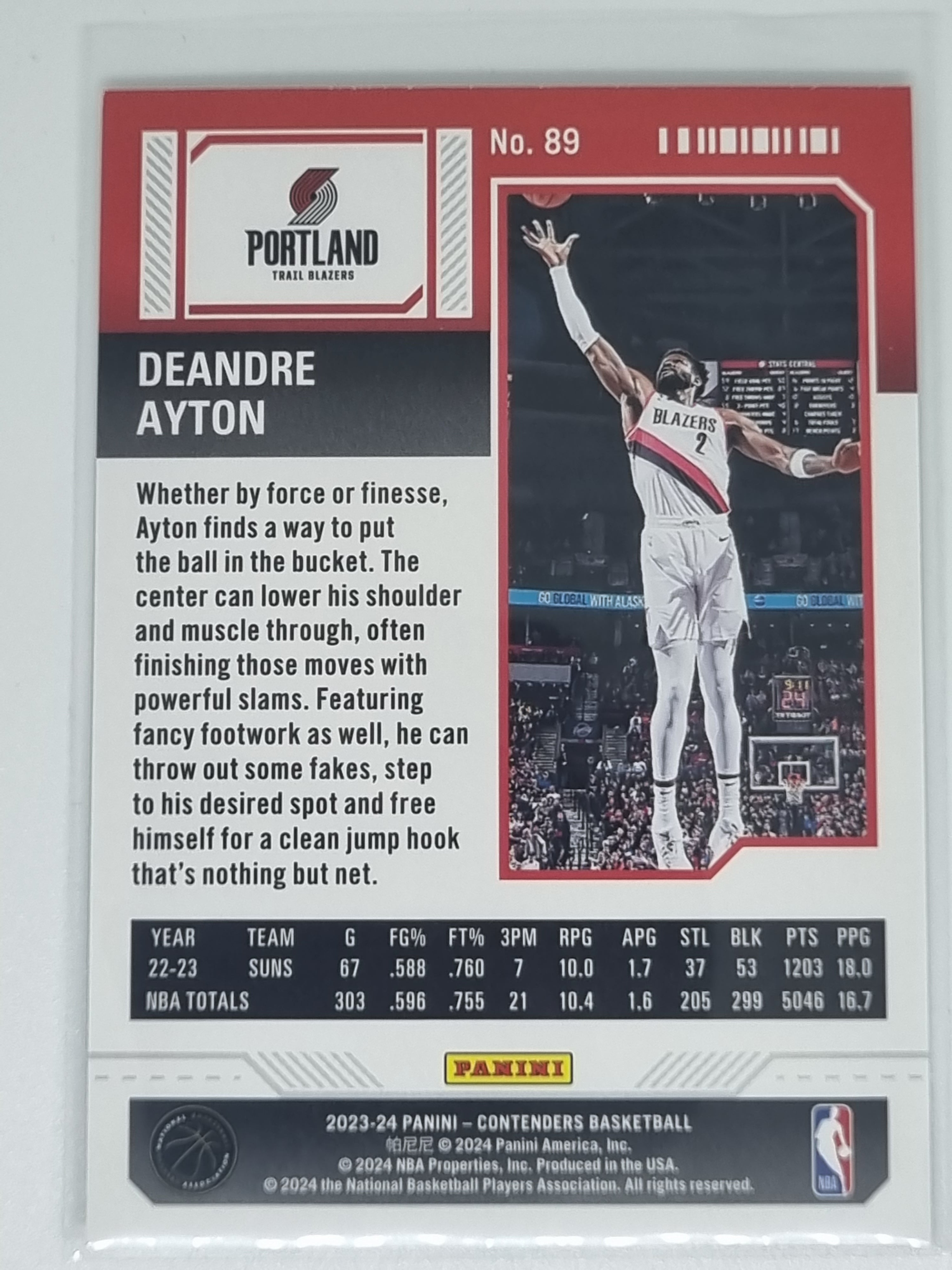 23-24 Panini Contenders Season Ticket Premium Edition #89 DeAndre Ayton - Trailblazers