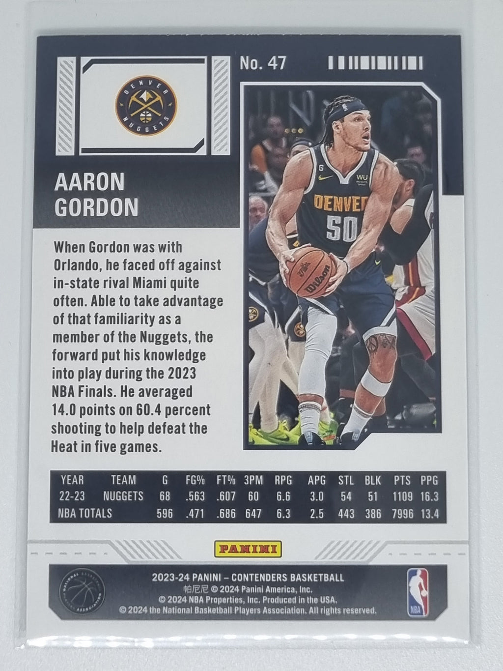 23-24 Panini Contenders Season Ticket Premium Edition #47 Aaron Gordon Nuggets