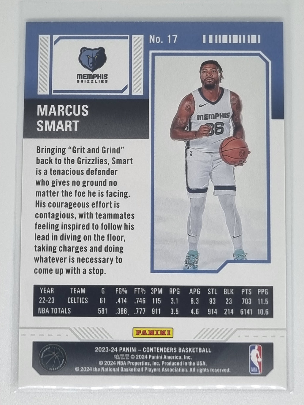23-24 Panini Contenders Season Ticket Premium Edition #17 Marcus Smart Grizzlies