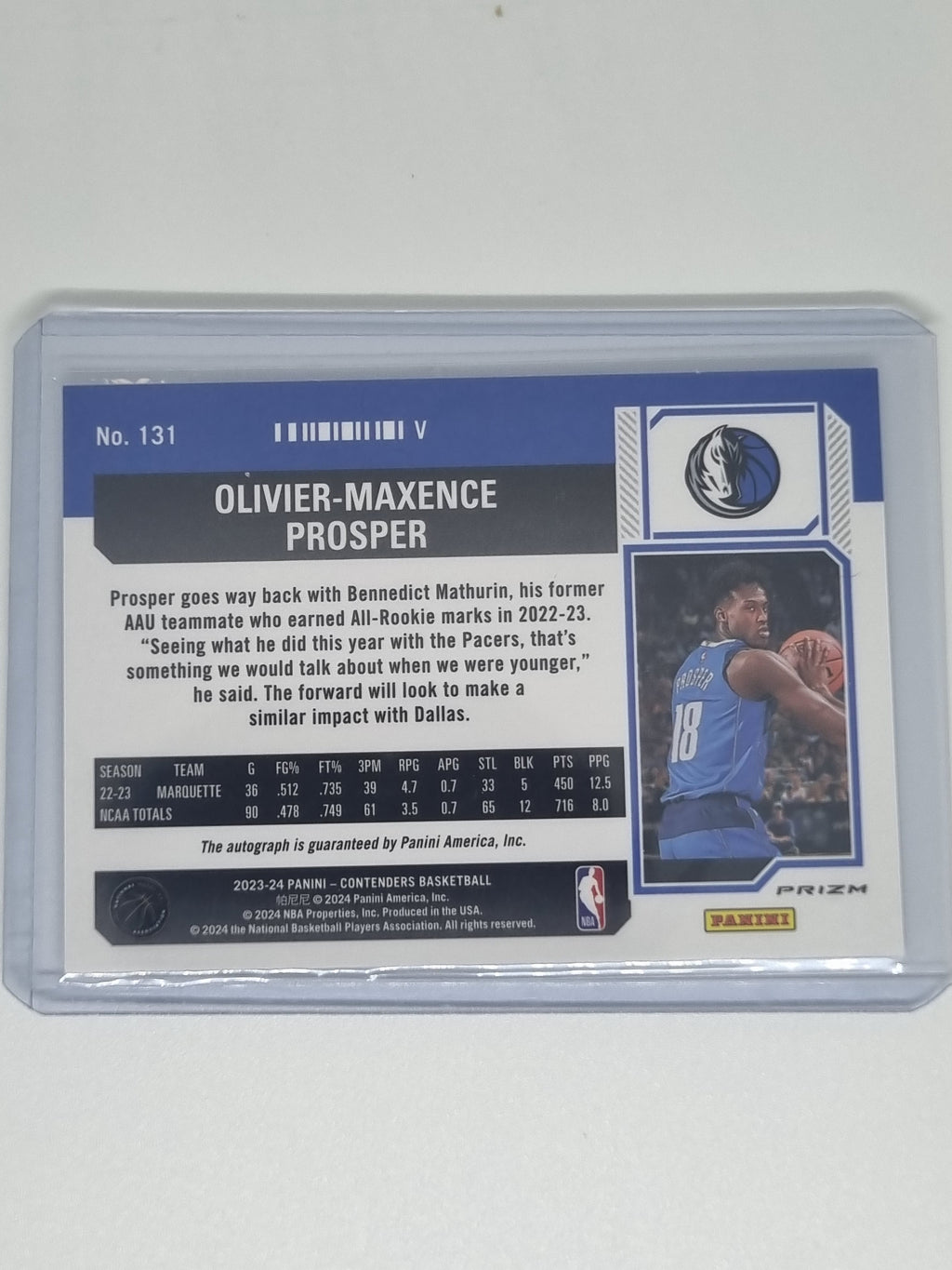 23-24 Panini Contenders Season Ticket Auto #131 - Olivier-Maxence Prosper - Mavs