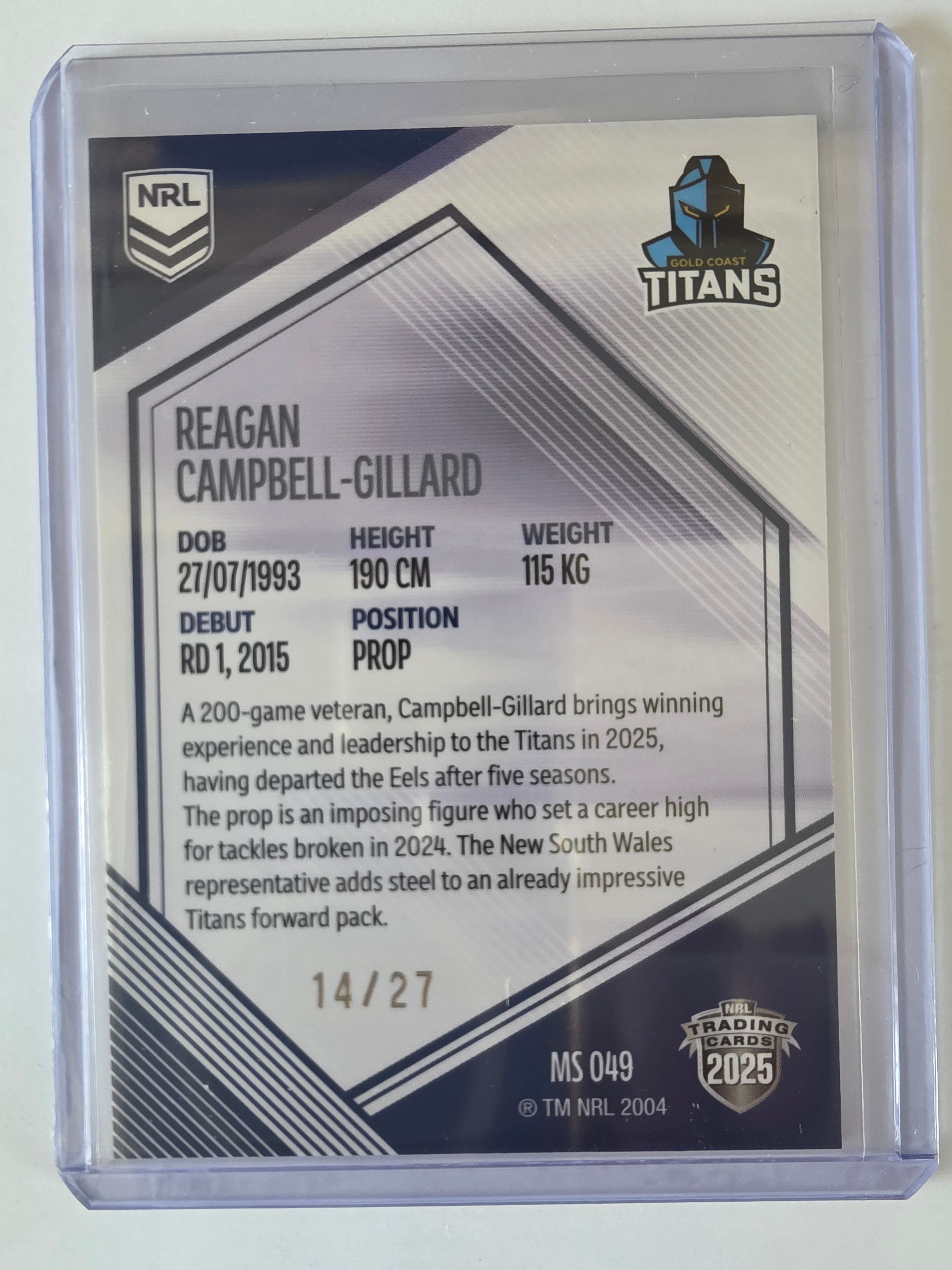 NRL 2025 Elite | Mojo Sapphire| #MS49 | Reagan Campbell-Gillard #14/27 | Titans