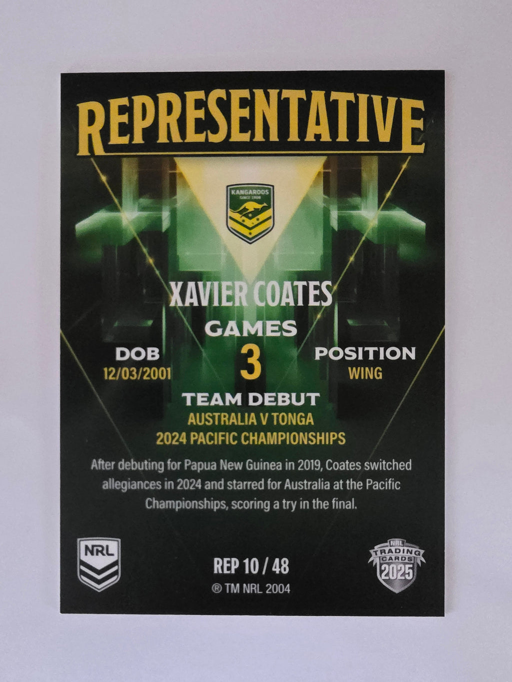 NRL 2025 Elite | The Representatives | #REP10 | Xavier Coates | Kangaroos