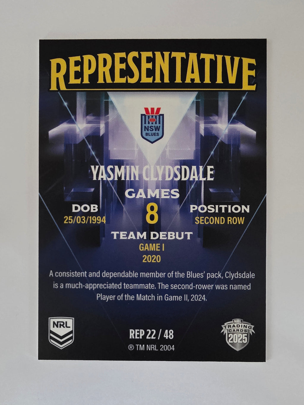 NRL 2025 Elite | The Representatives | #REP22 | Yasmin Clydsdale | NSW Sky Blues