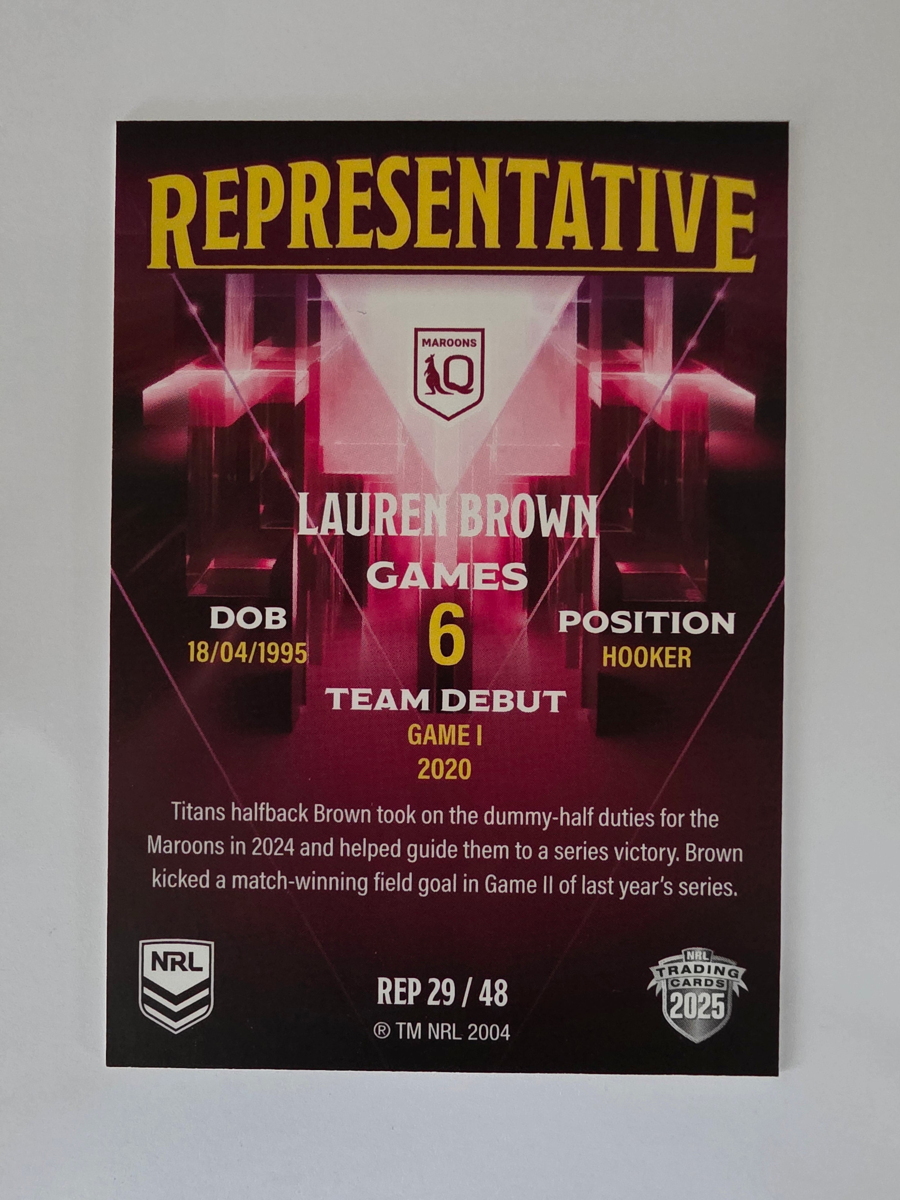 NRL 2025 Elite | The Representatives | #REP29 | Lauren Brown | QLD Maroons