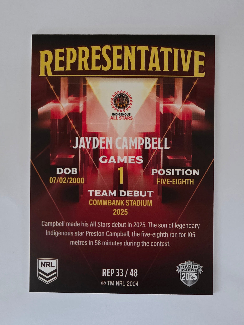 NRL 2025 Elite | The Representatives #REP33 Jayden Campbell Indigenous All Stars