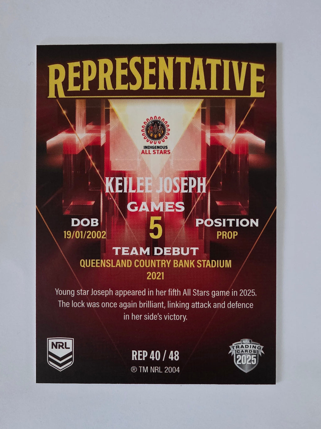 NRL 2025 Elite | The Representatives #REP40 Keilee Joseph | Indigenous All Stars