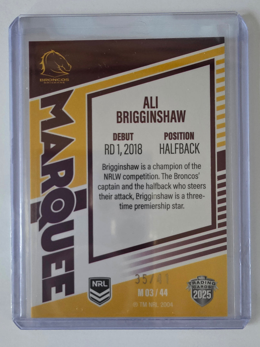 NRL 2025 Elite | Marquee Priority | #MG03 | Ali Brigginshaw | #35/41 | Broncos
