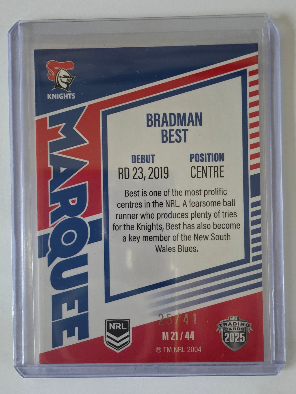 NRL 2025 Elite | Marquee Priority | #MG21 | Bradman Best | #25/41 | Knights
