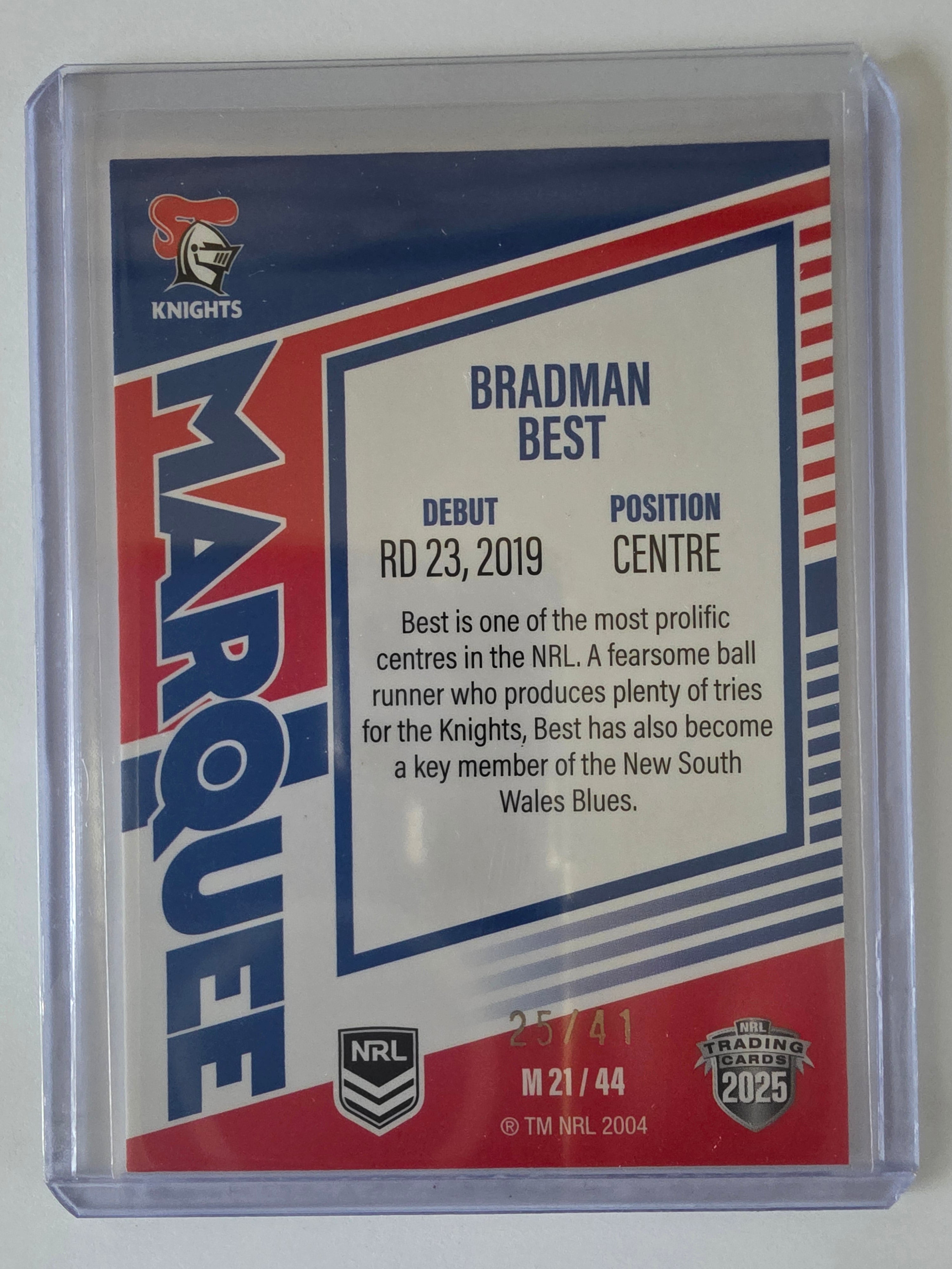 NRL 2025 Elite | Marquee Priority | #MG21 | Bradman Best | #25/41 | Knights
