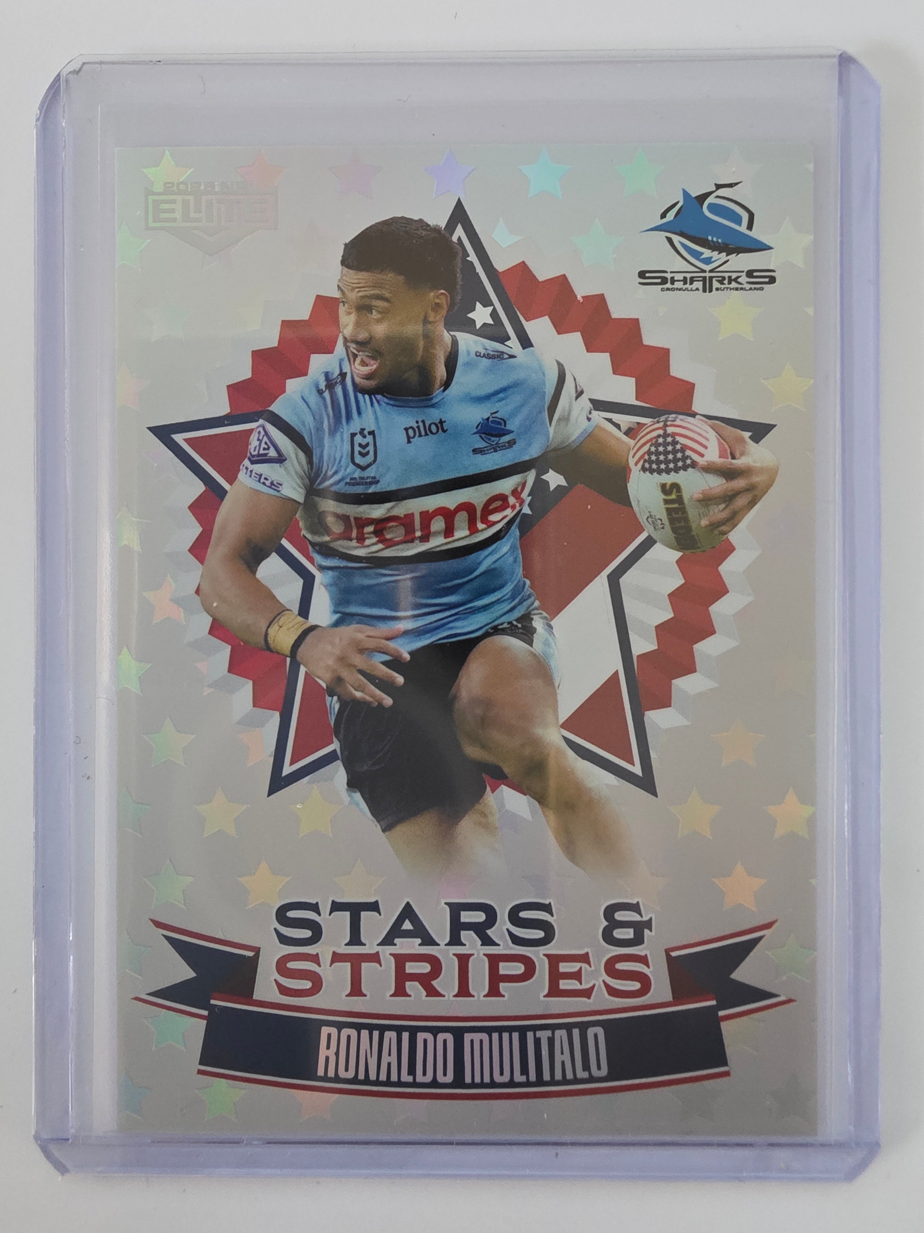 NRL 2025 Elite USA Edition Stars & Stripes #US07 Ronaldo Mulitalo #48/59 Sharks