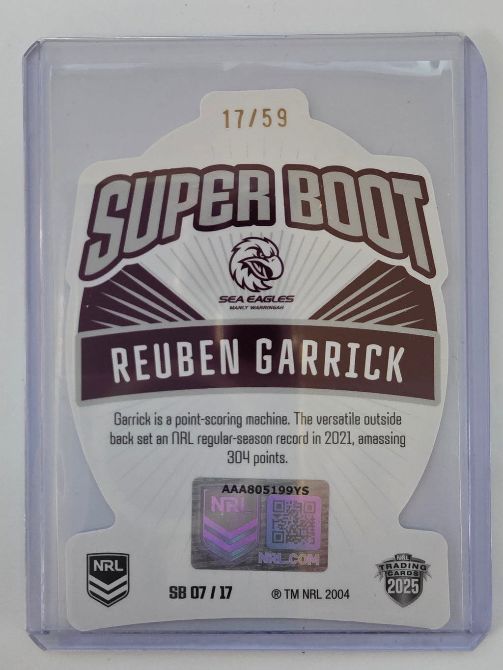 NRL 2025 Elite USA Edition | Superboot #SB07 | Reuben Garrick #17/59 Sea Eagles