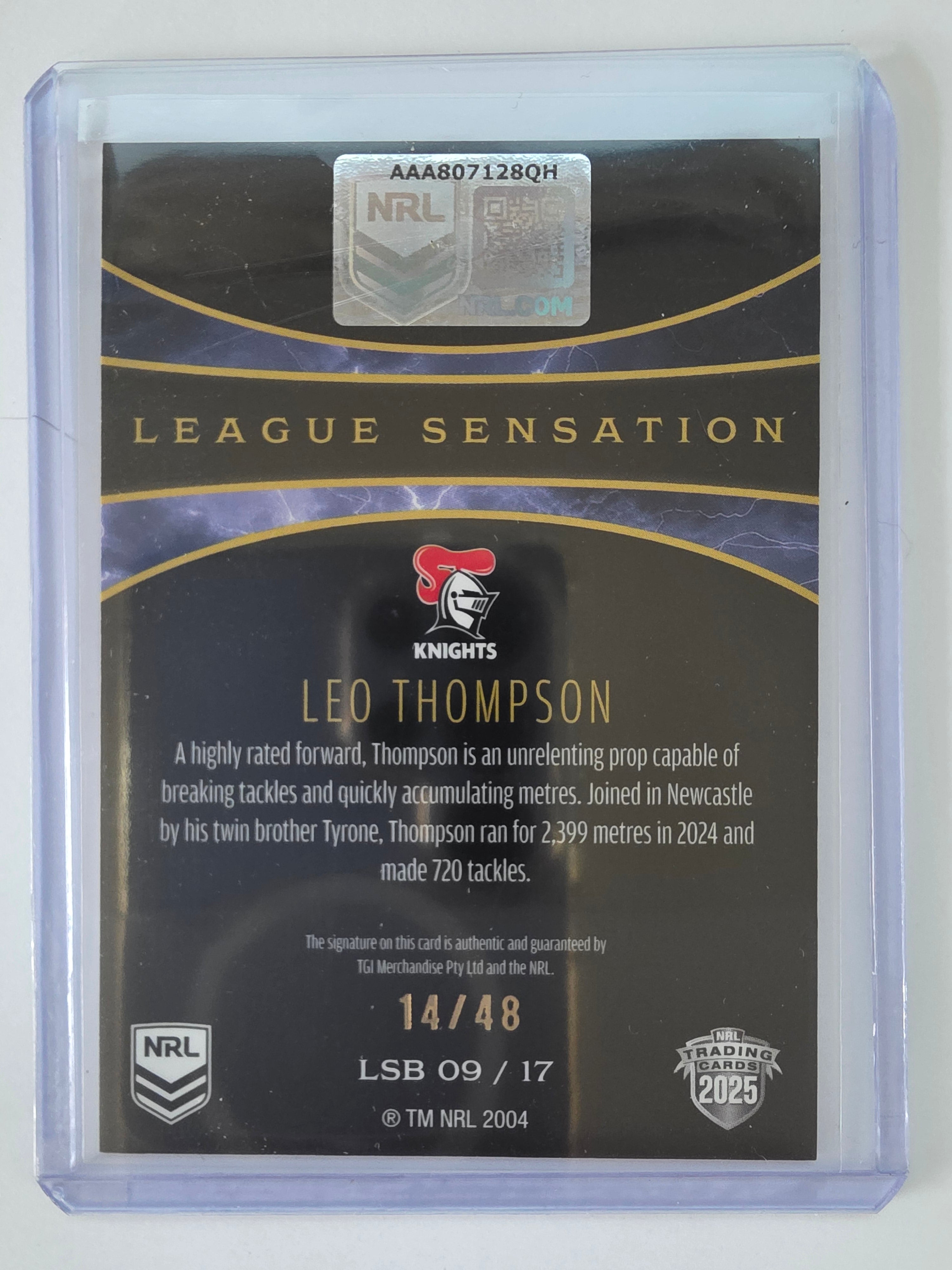 NRL 2025 Elite | League Sensations Black | #LSB09 | Leo Thompson |#14/48|Knights