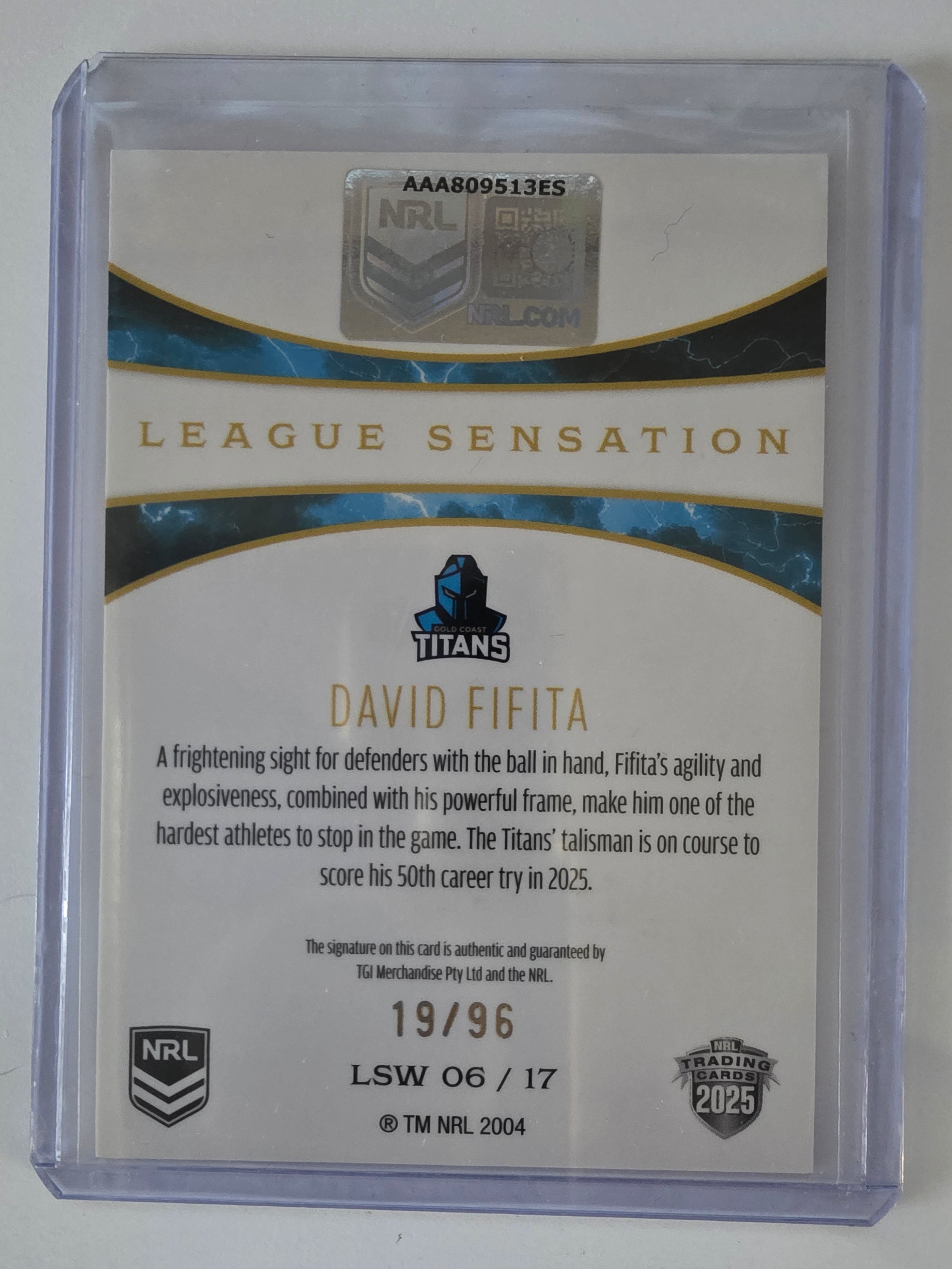 NRL 2025 Elite | League Sensations White | #LSW06 | David Fifita | #19/96|Titans