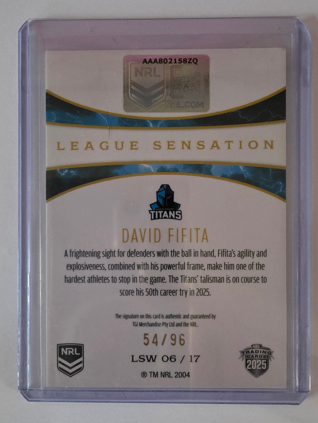 NRL 2025 Elite | League Sensations White | #LSW06 | David Fifita | #54/96|Titans